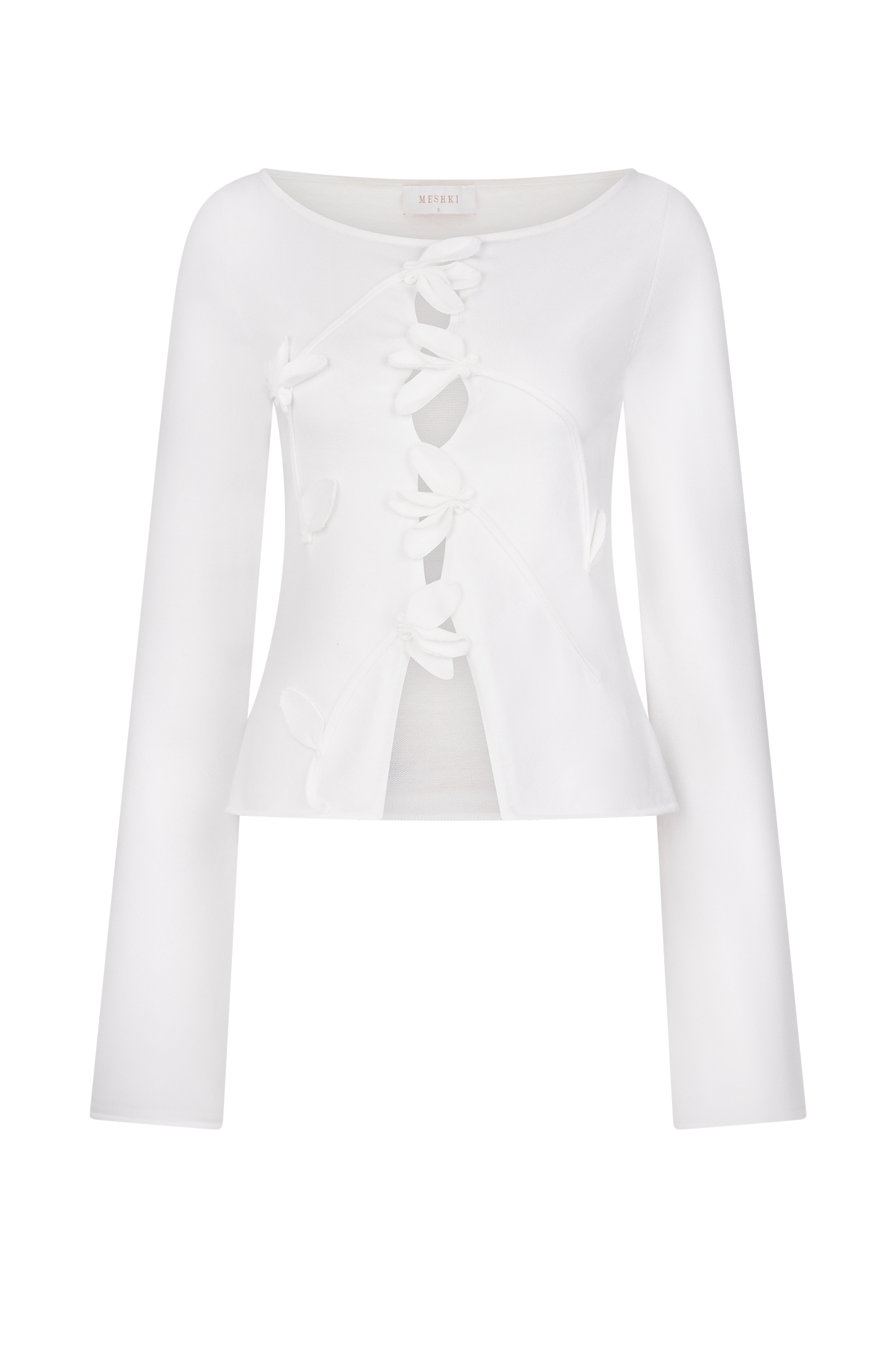 Top en tricot à manches longues à motifs floraux Alejandra - Blanc