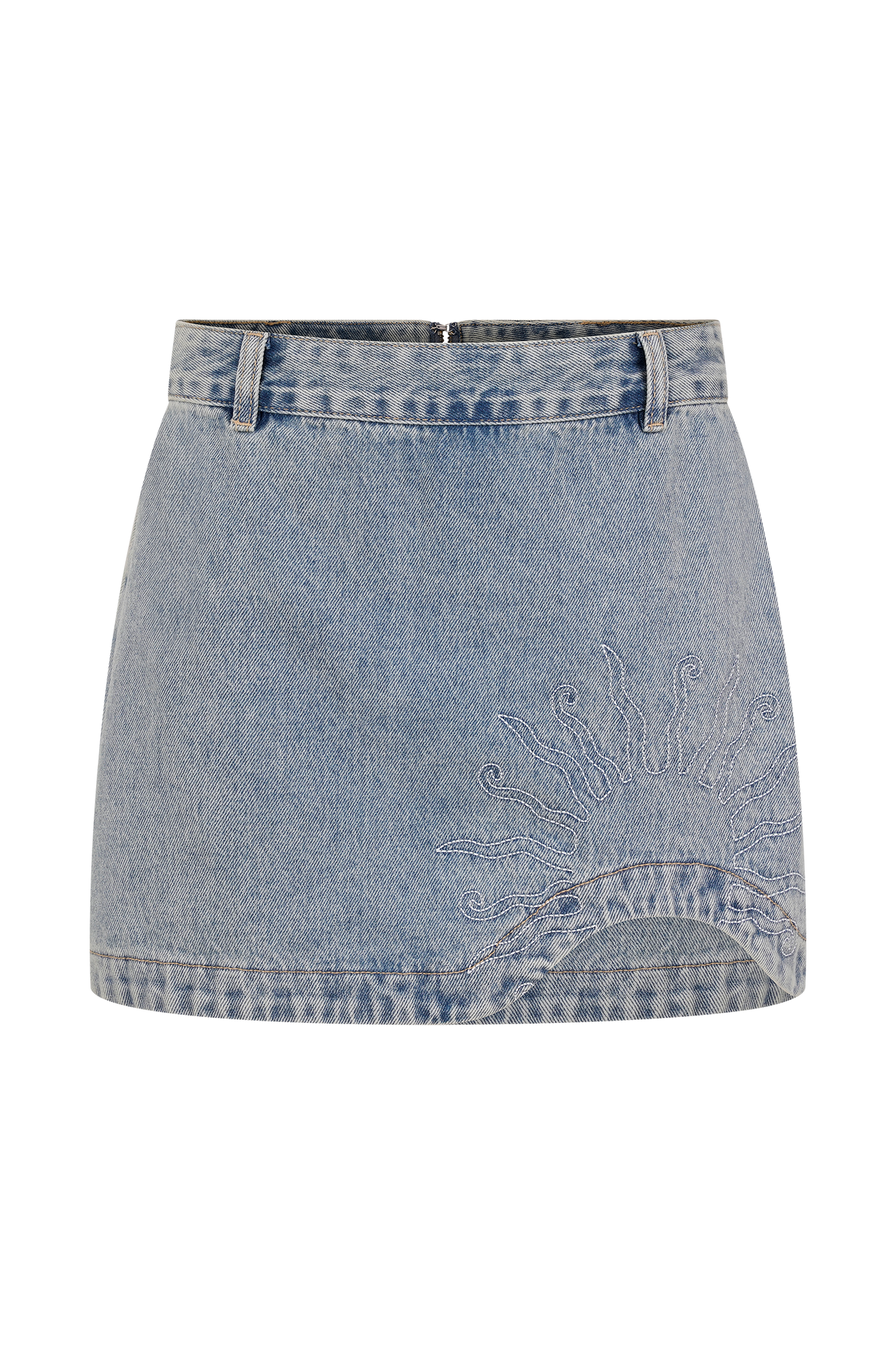 Jupe mini en jean brodée Alessia - Vintage clair