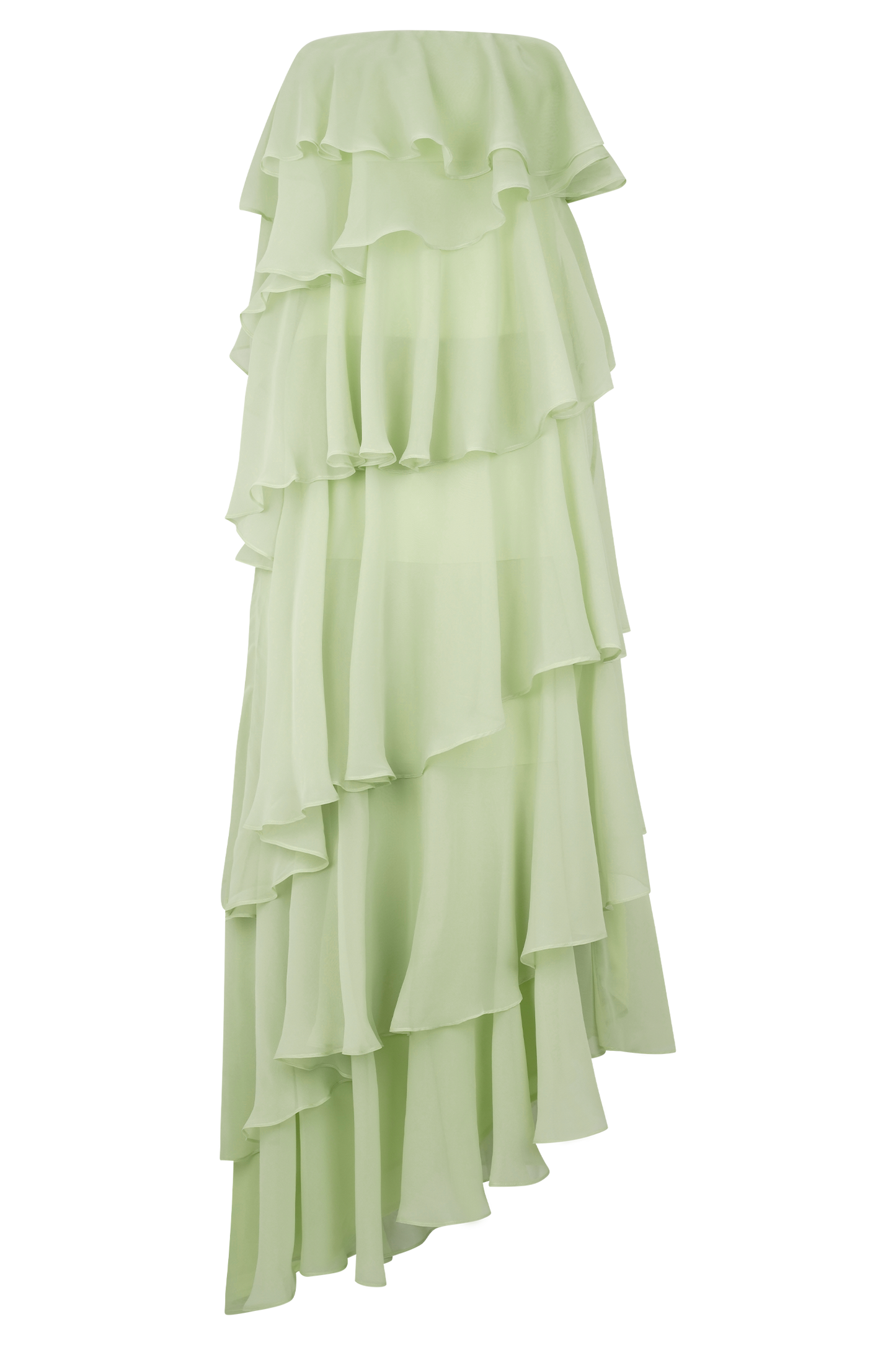 Robe Maxi Alexa en Chiffon à Volants - Vert Citron Pastel