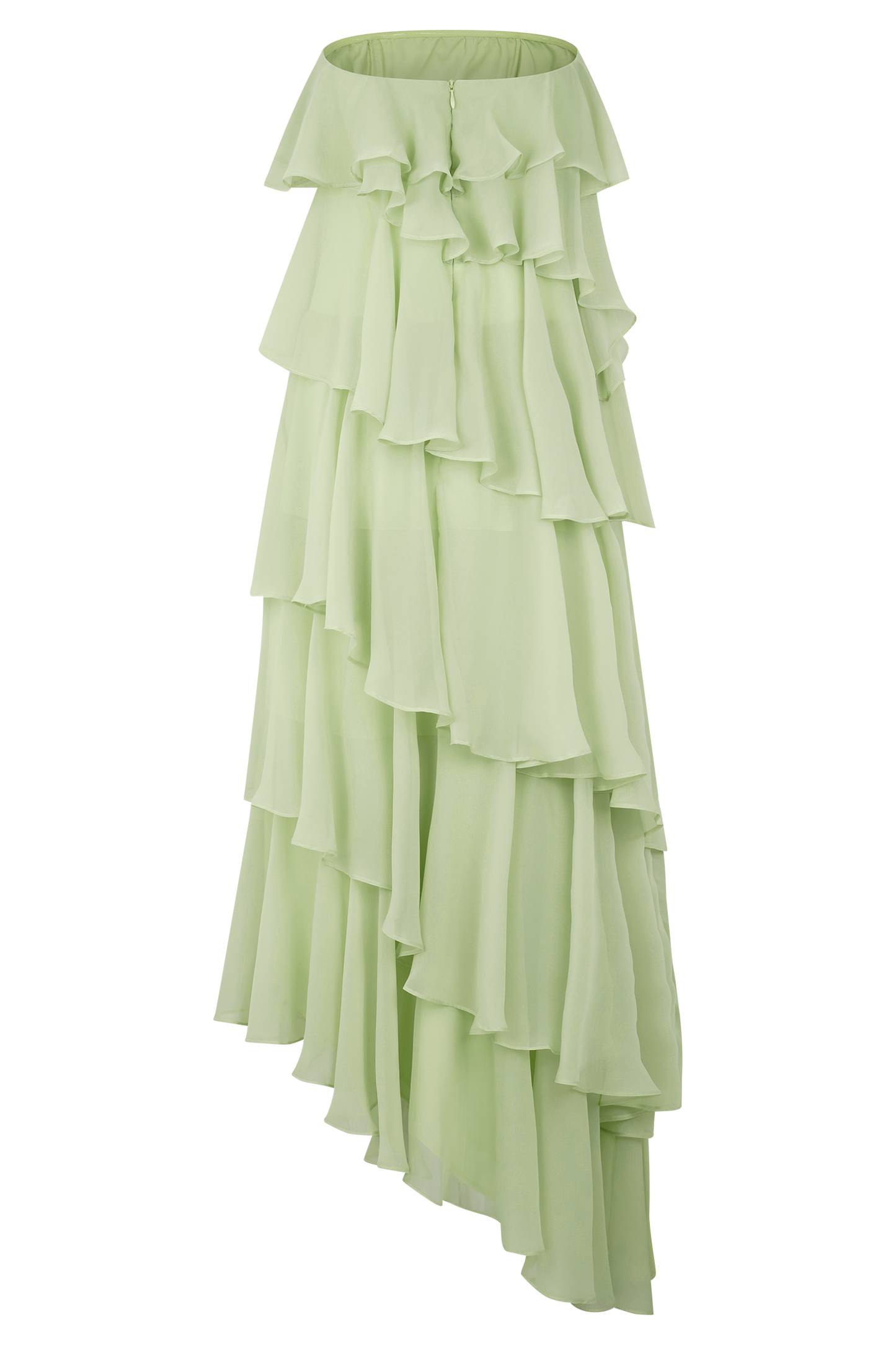 Robe Maxi Alexa en Chiffon à Volants - Vert Citron Pastel