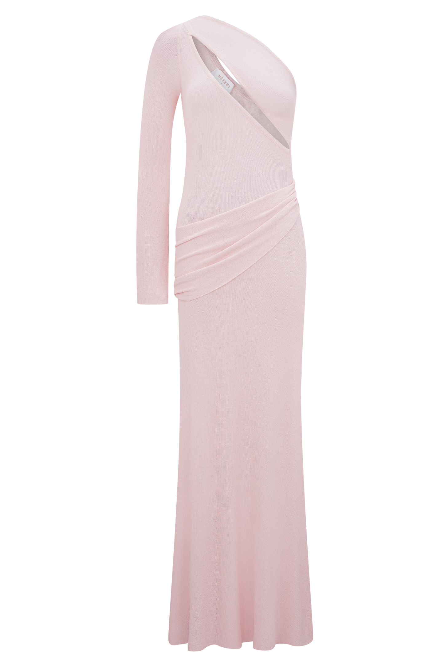 Robe Maxi Tricotée à Épaule Découverte Alexius - Rose Poussière