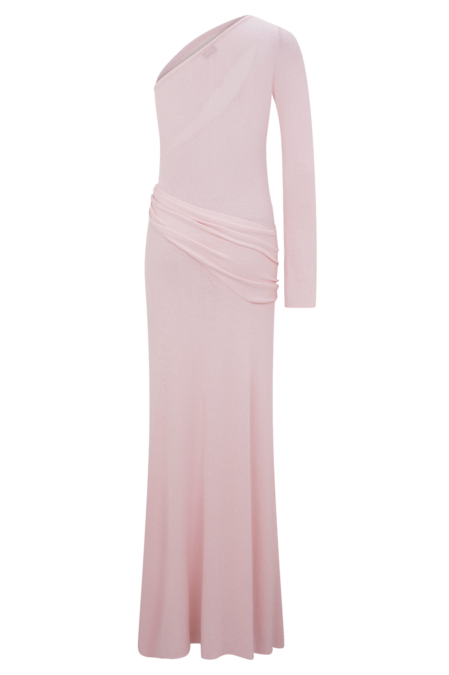 Robe Maxi Tricotée à Épaule Découverte Alexius - Rose Poussière