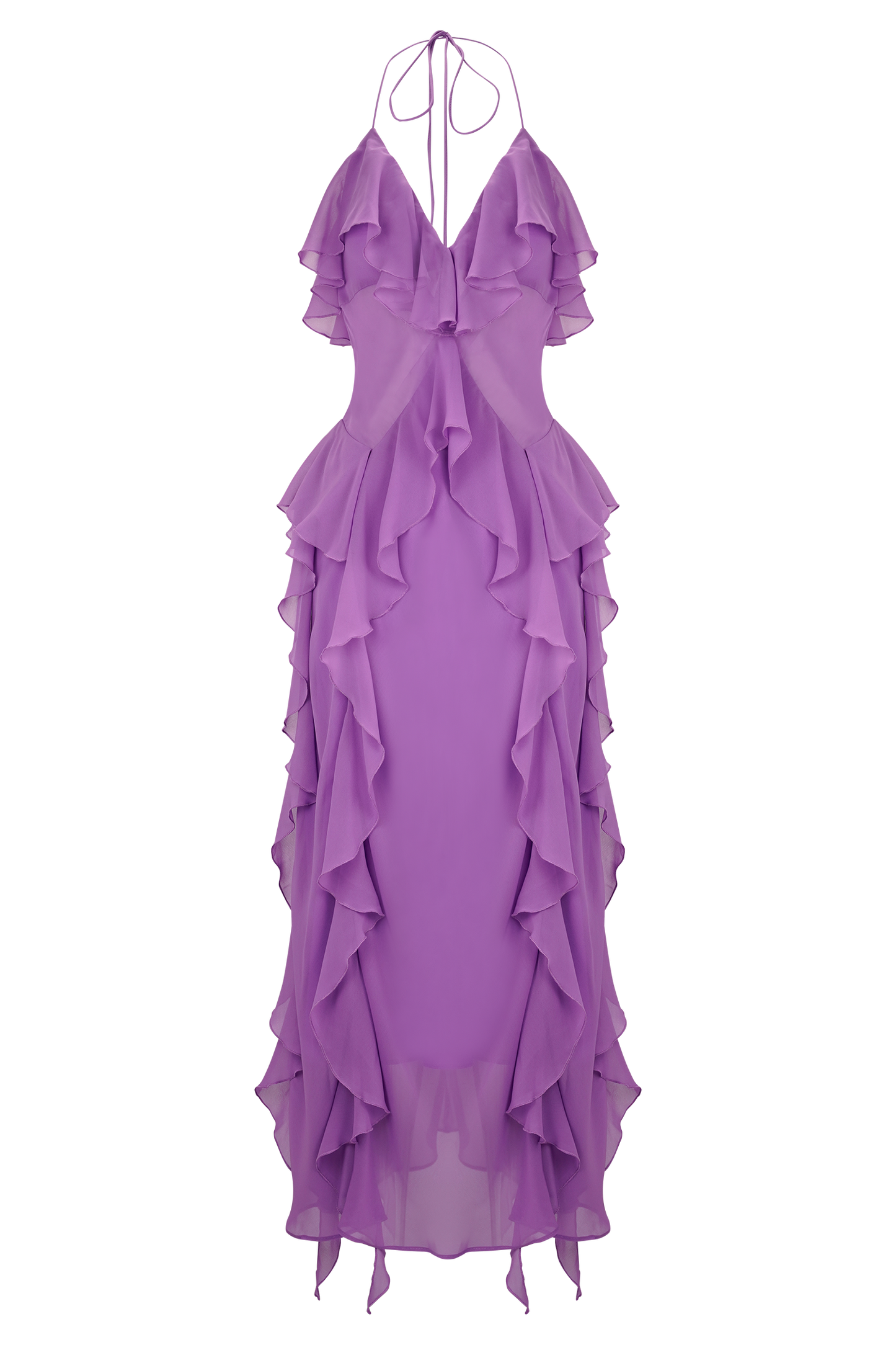 Robe midi en mousseline de soie à volants Aleyna - Violette