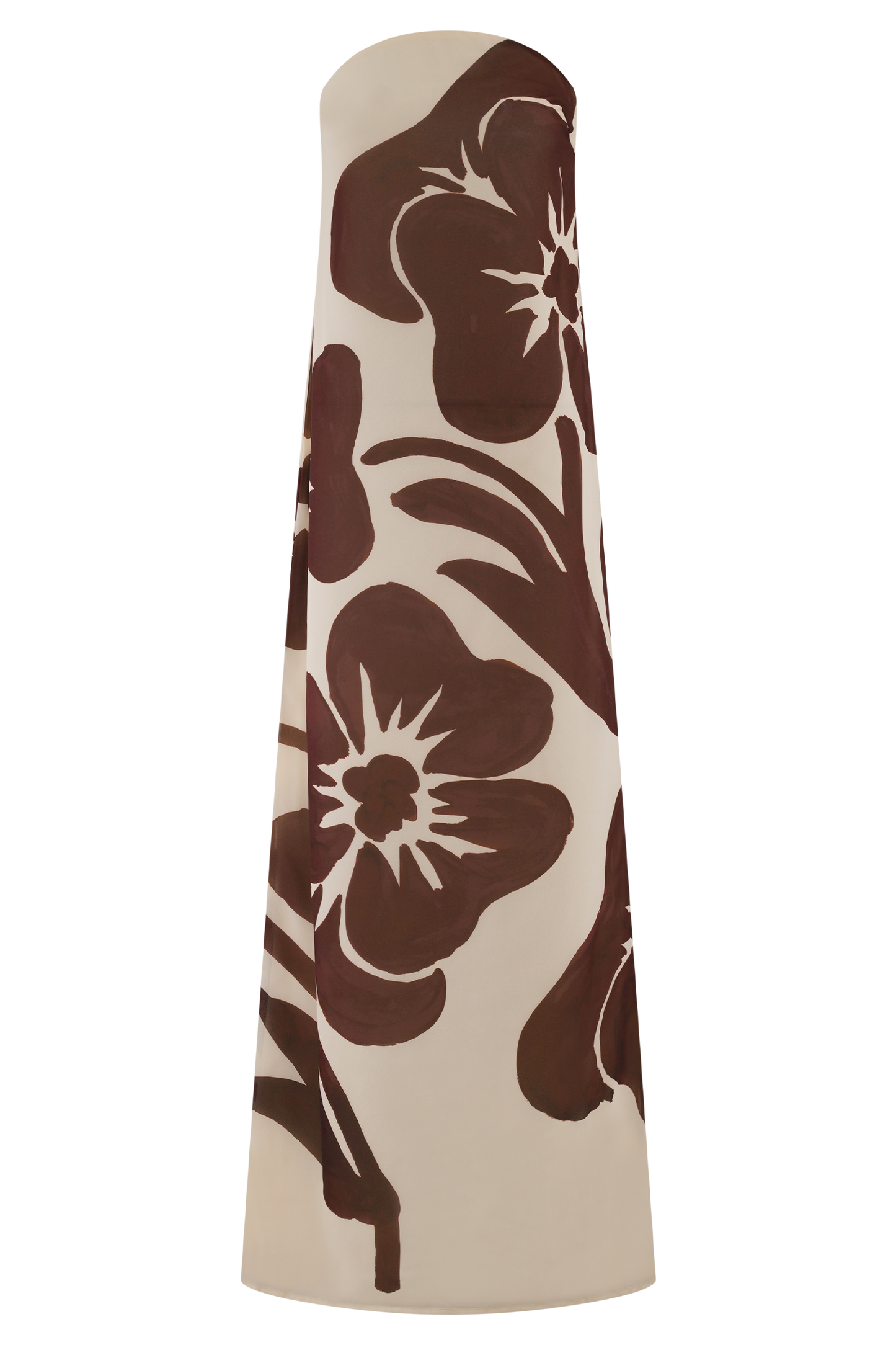 Robe Maxi en Chiffon sans Bretelles Amaya - Imprimé Fleur Déco Brun