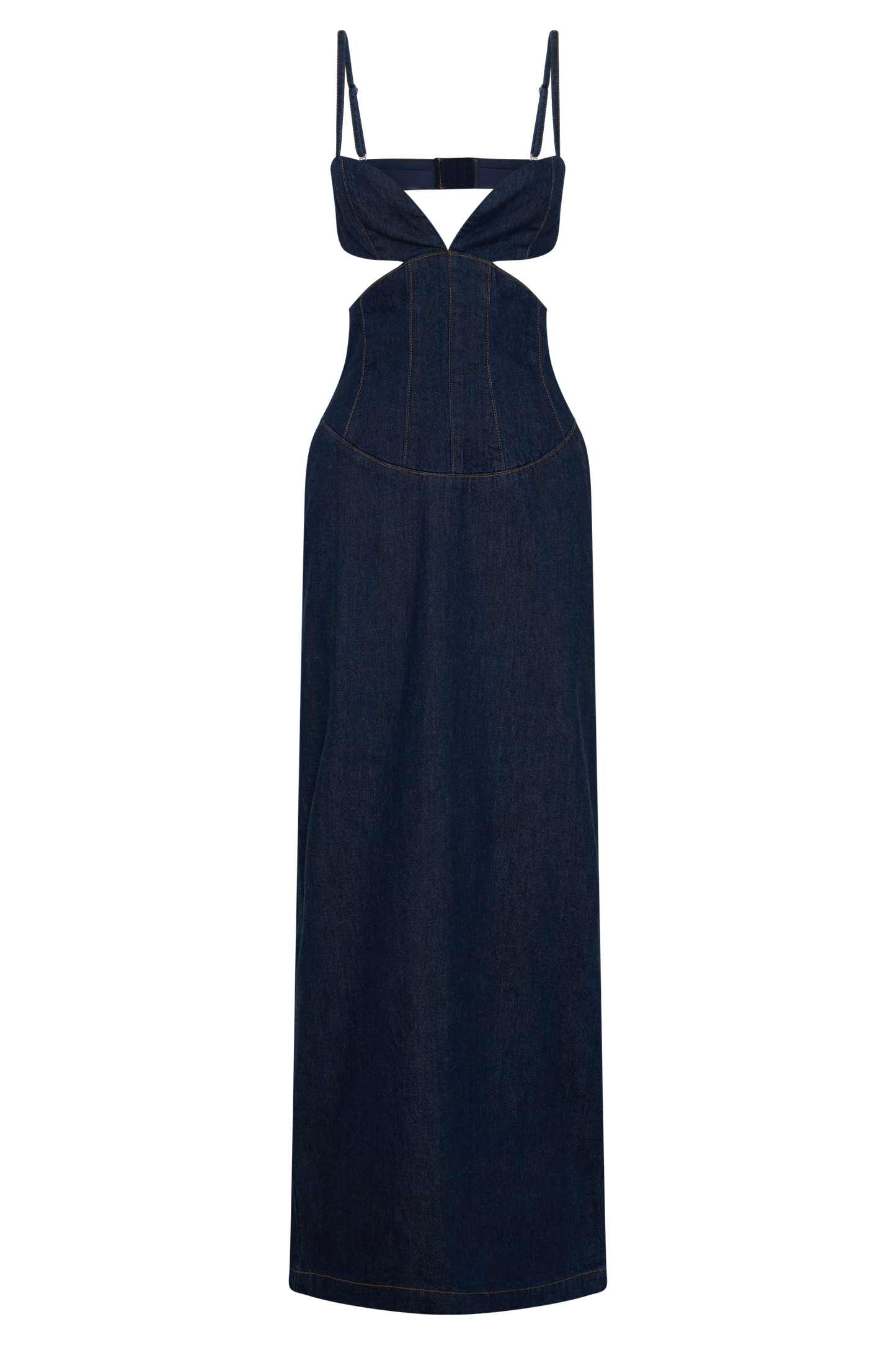 Amila Robe Maxi en Jean à Manches Bouffantes - Bleu Indigo
