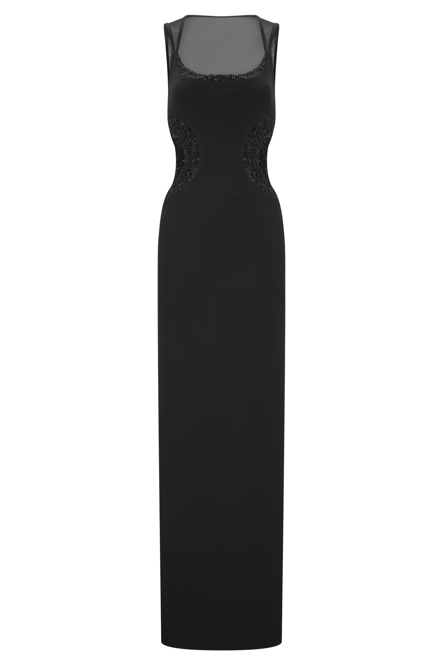 Robe Maxi en Crêpe Perlée Angelique - Noir