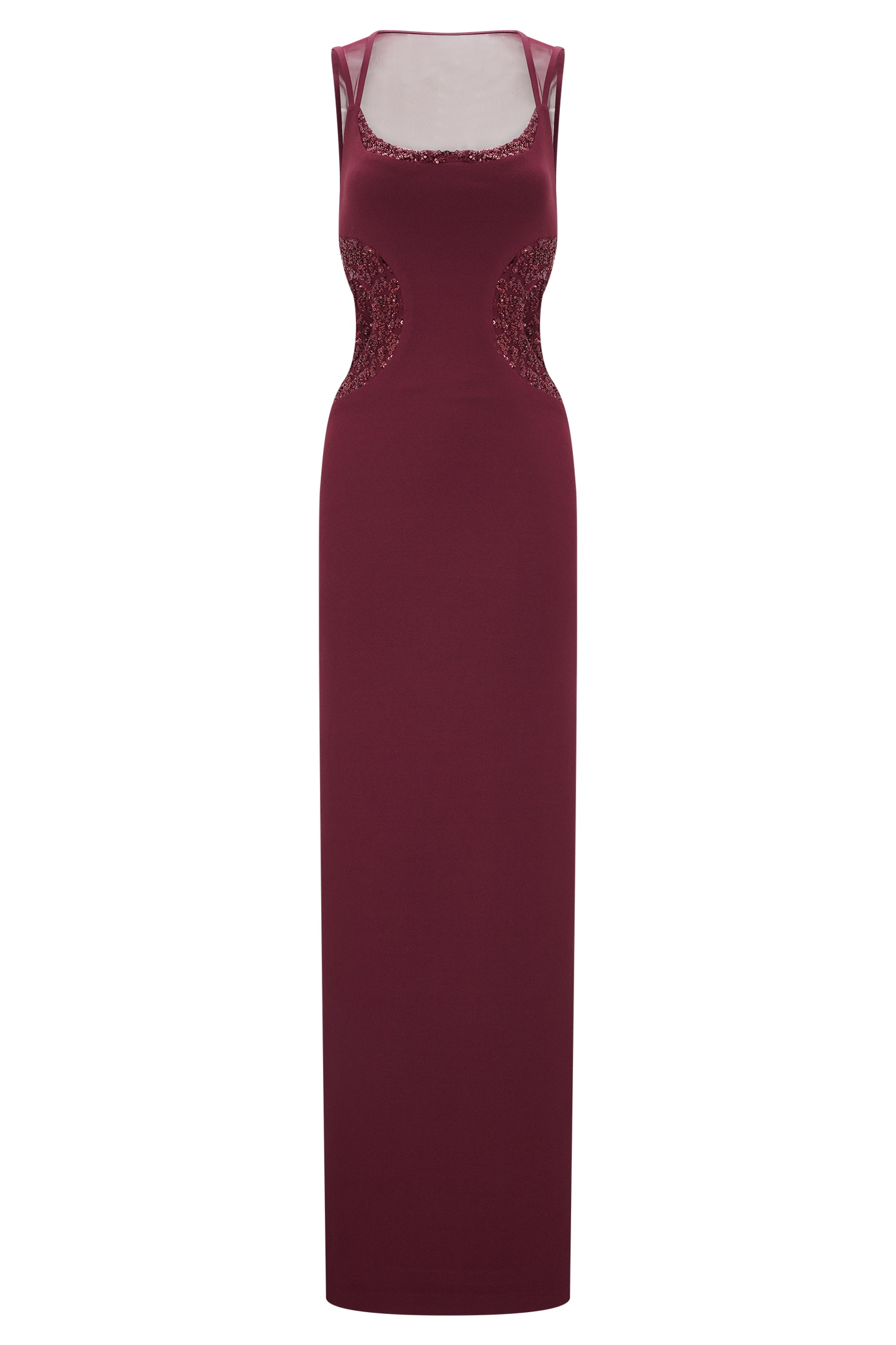 Robe Maxi en Crêpe Perlée Angelique - Vin Rouge