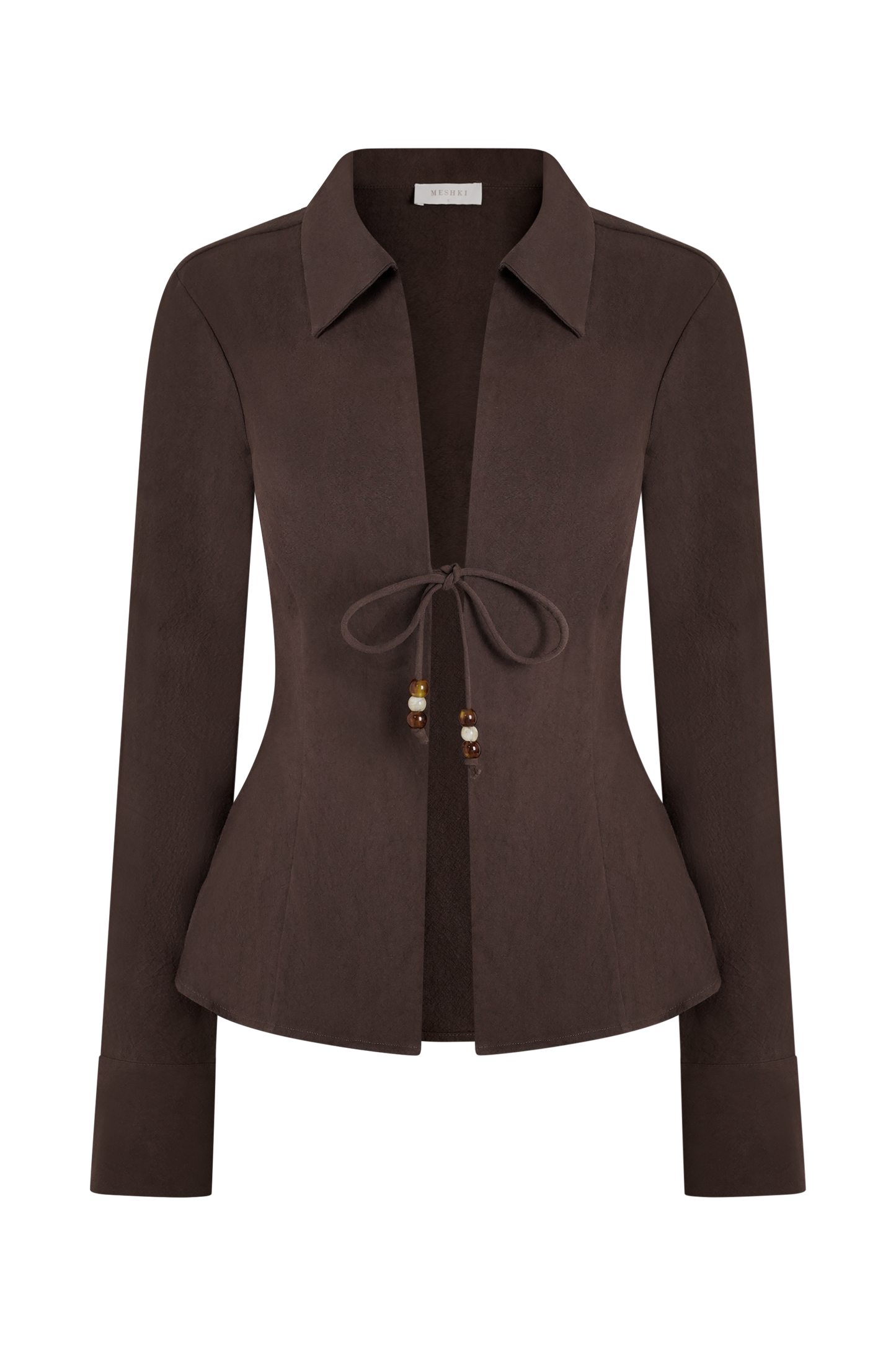 Chemise à col enroulable Annalee en coton avec perles - Espresso foncé