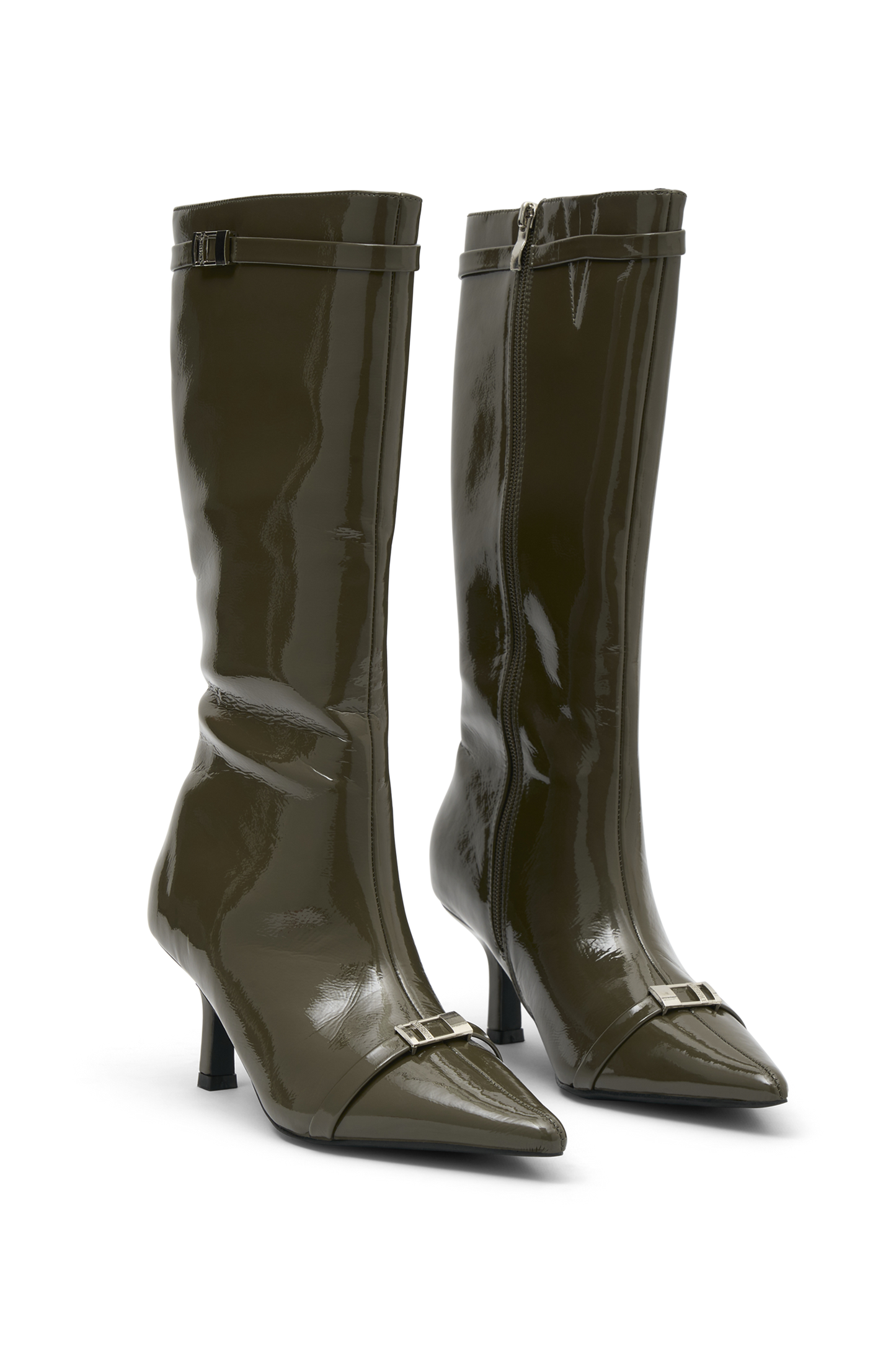 Botte à boucle en simili cuir verni Astra - Khaki