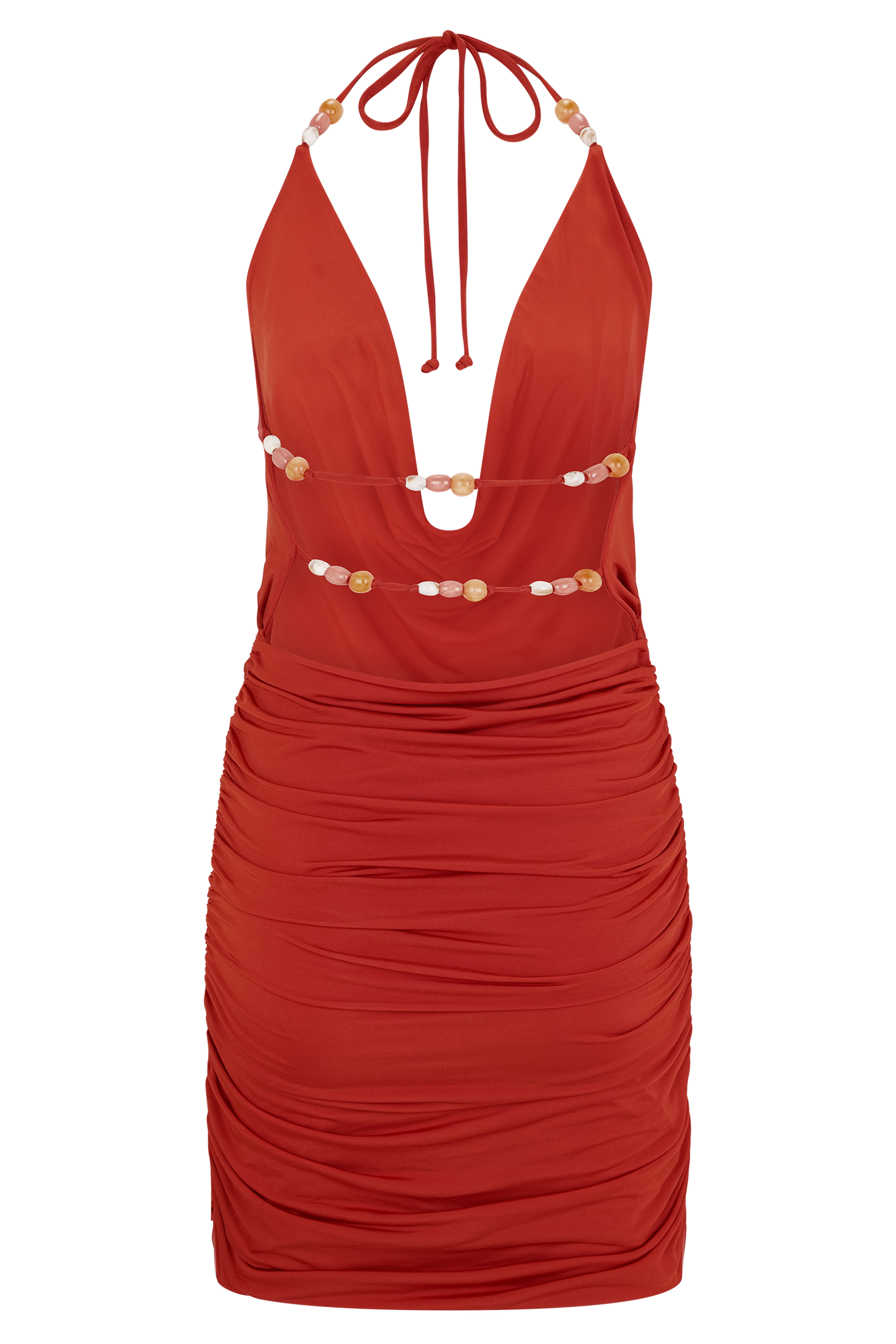 Mini-robe à col châle et perles Astraeus - Rouge désert