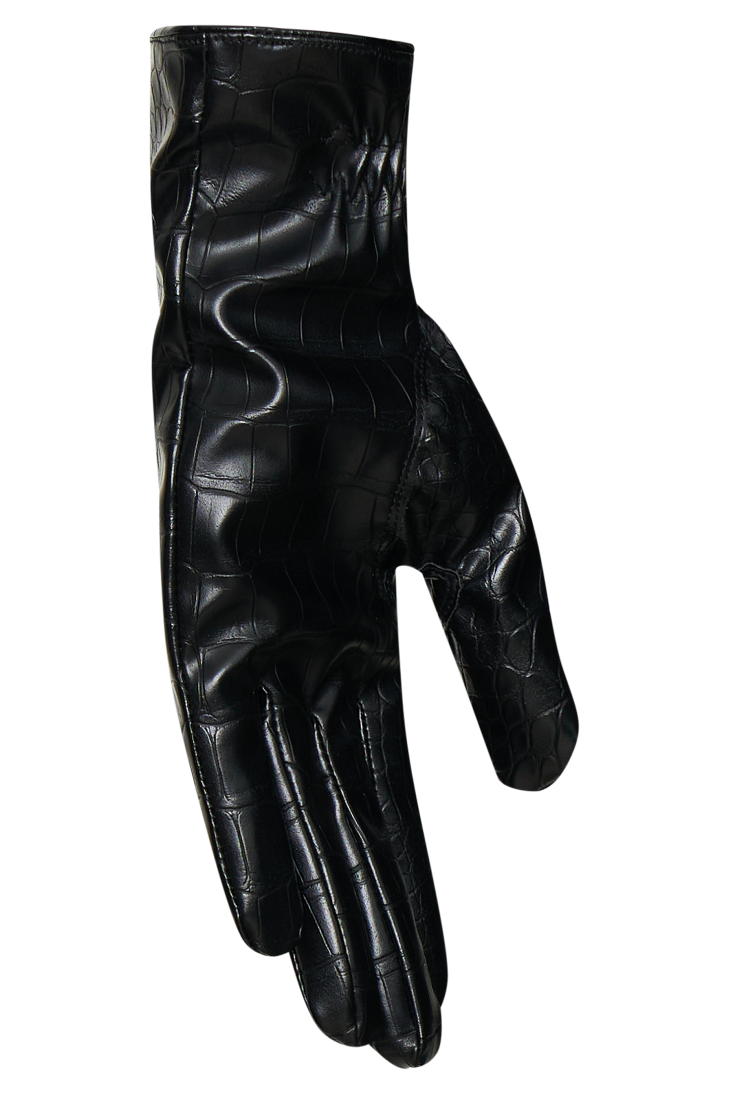 Atlas Gants en simili cuir croco - Noir