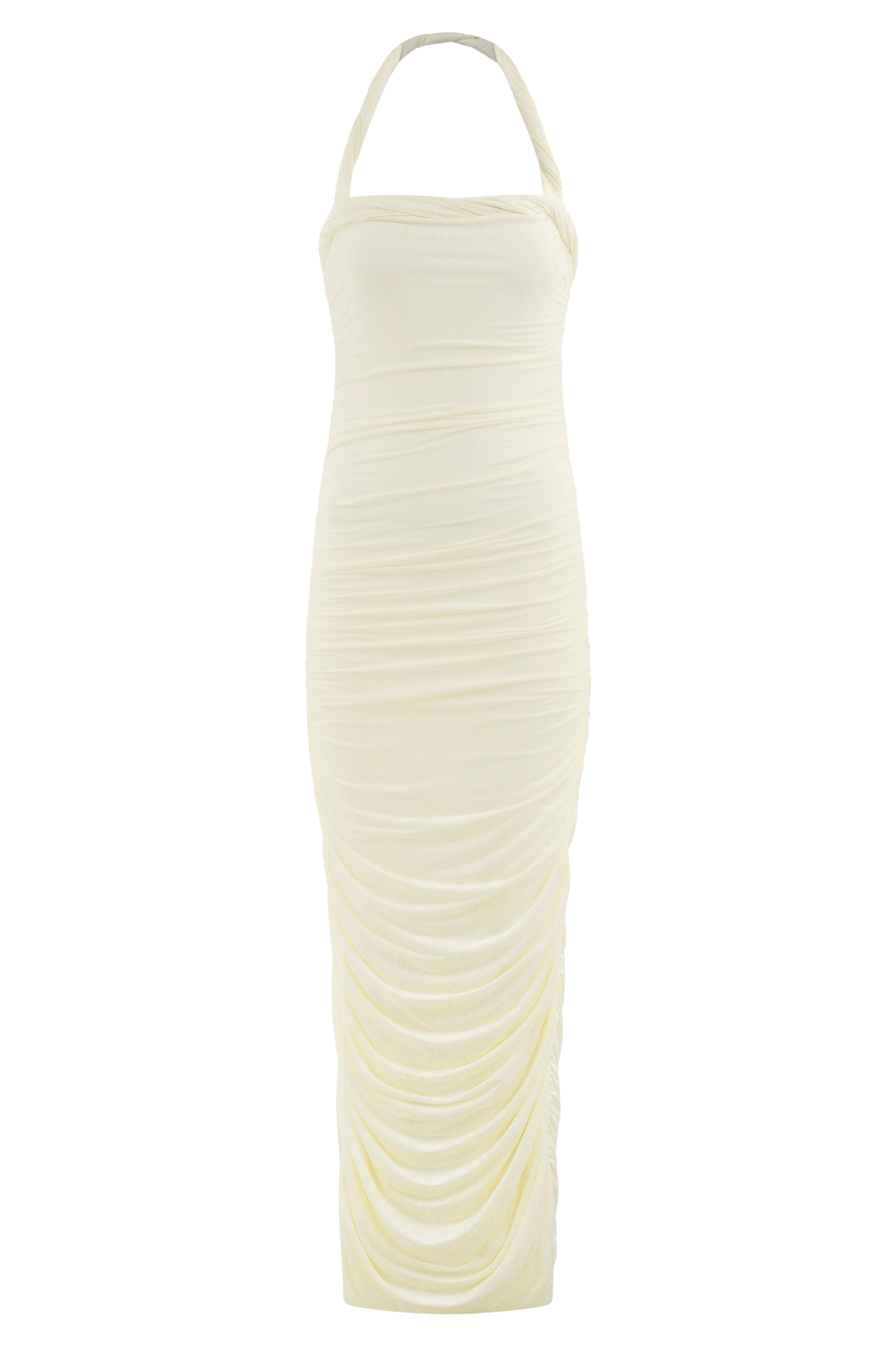 Robe midi à col montant et plis Camila - Ivoire