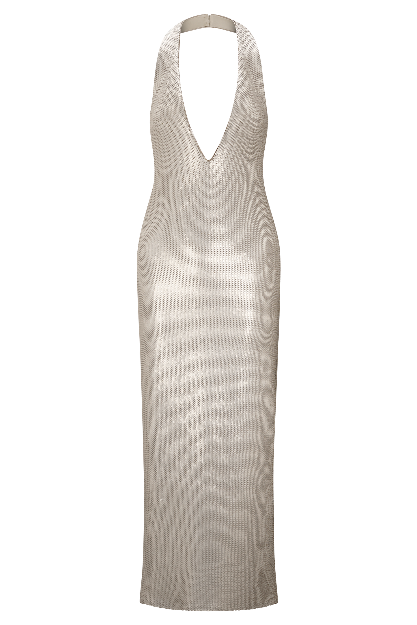 Robe midi halter à paillettes couleur chair - Or