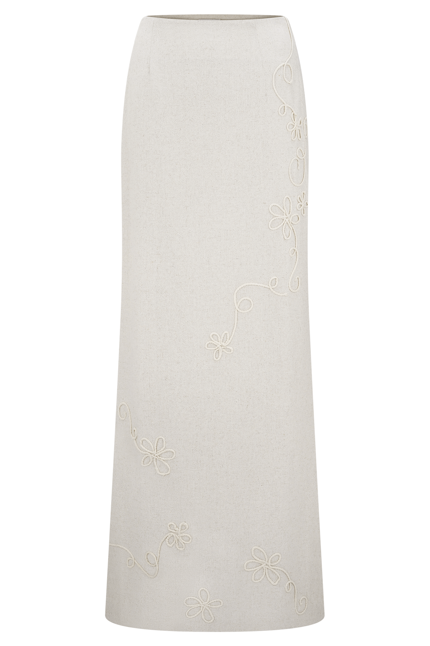 Jupe Maxi en Lin Brodé Casey - Naturel