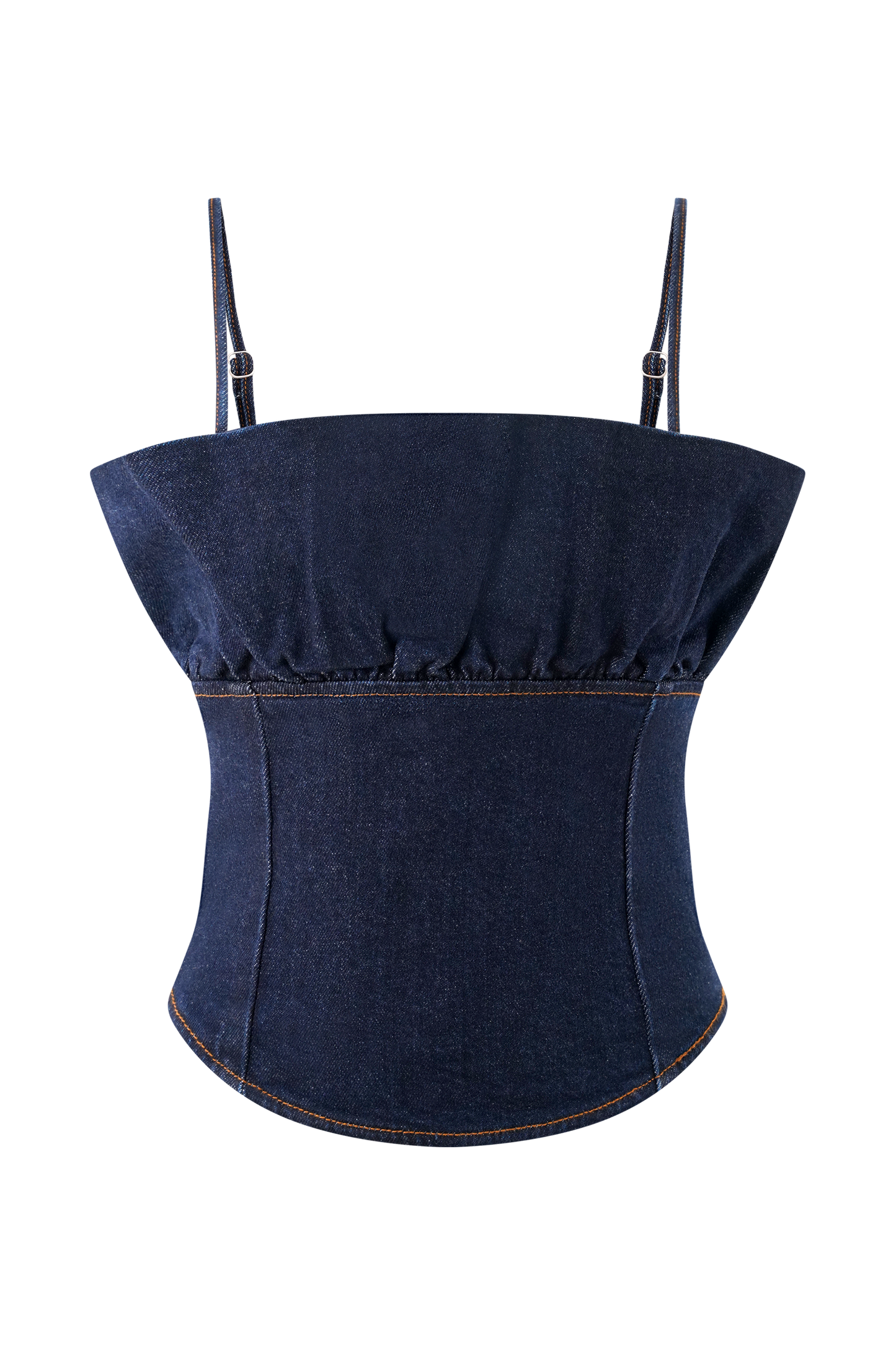Corset en jean à volants Cecilia - Bleu indigo