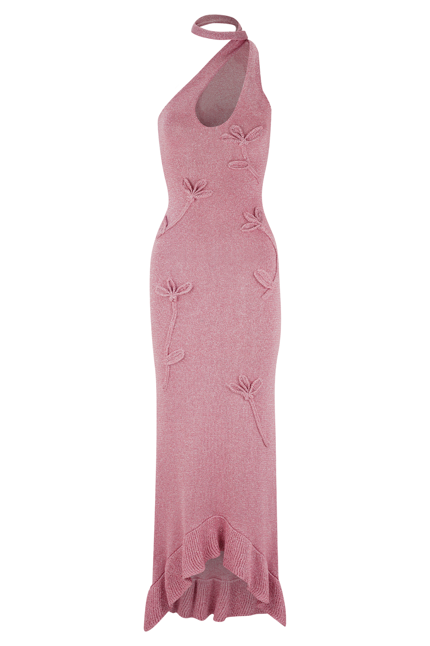 Robe Maxi en Tricot Métallique à Motifs Floraux Celestino - Rose