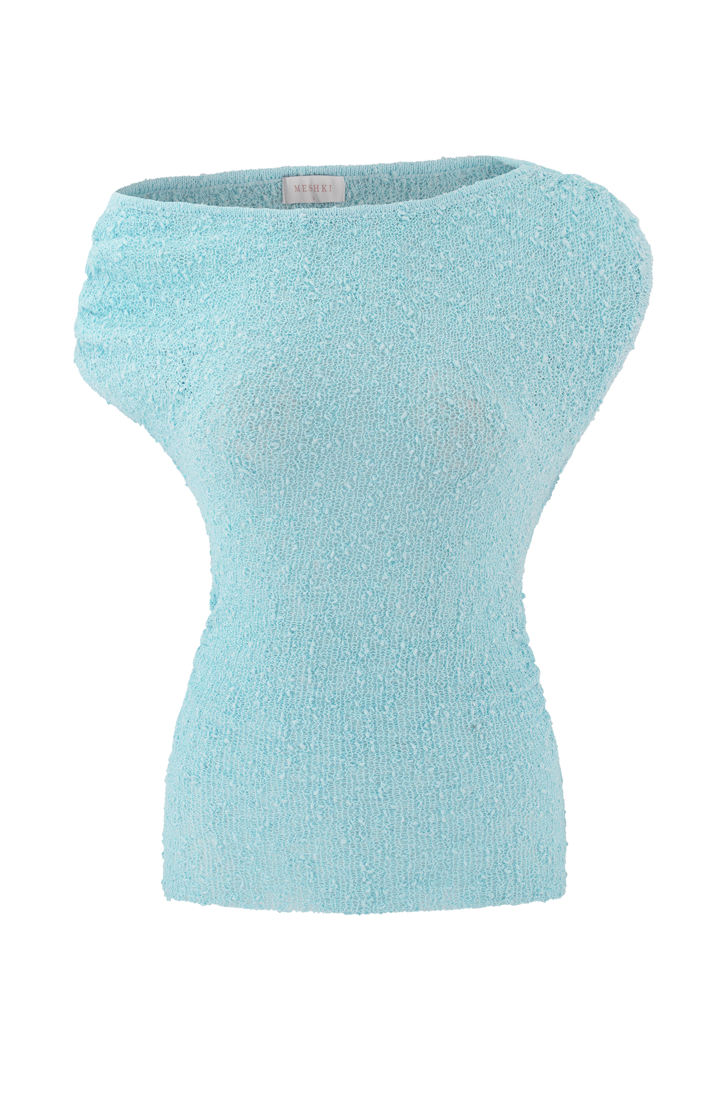 Top en tricot bouclé à épaules dénudées Chloe - Bleu clair