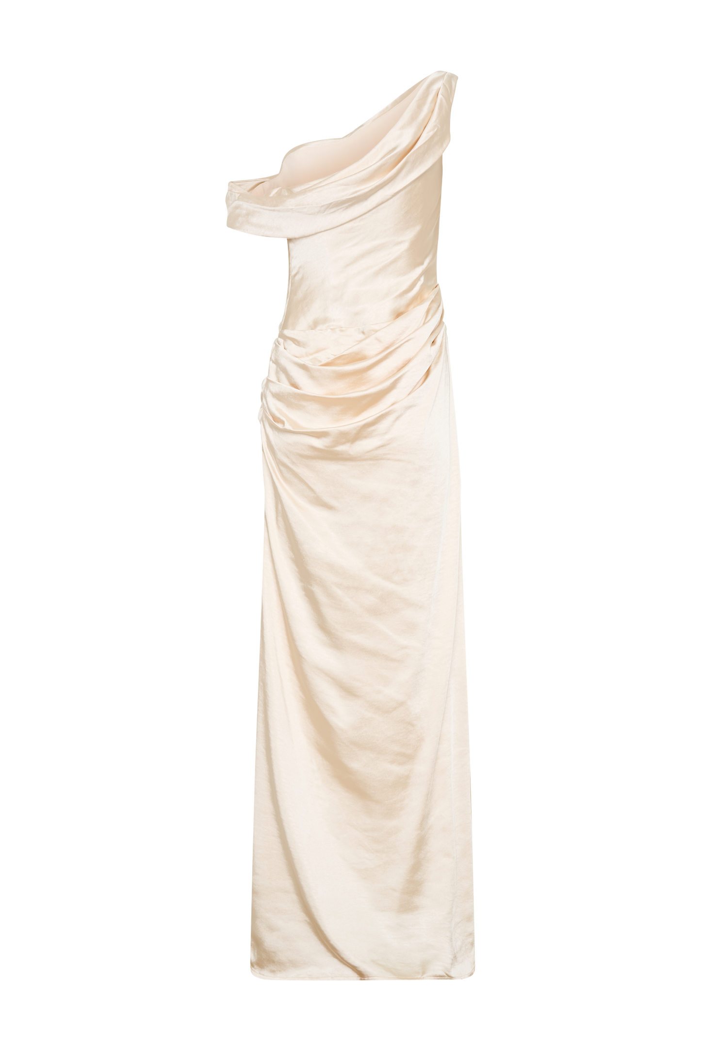 Robe longue satinée à épaules dénudées Dalia - Or rosé