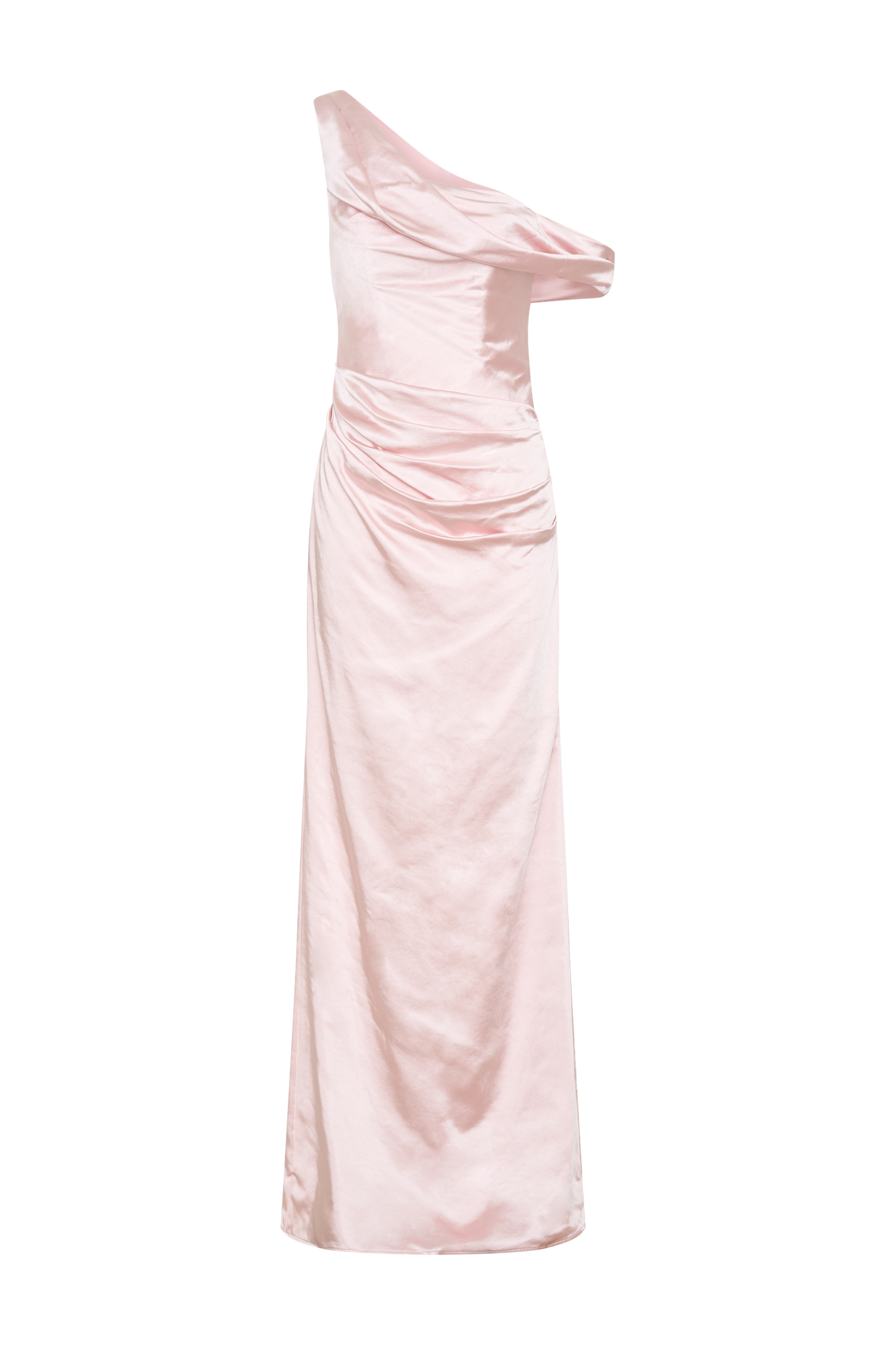 Robe Maxi en Satin Dalia à Manches Décolletées - Rose Poudré