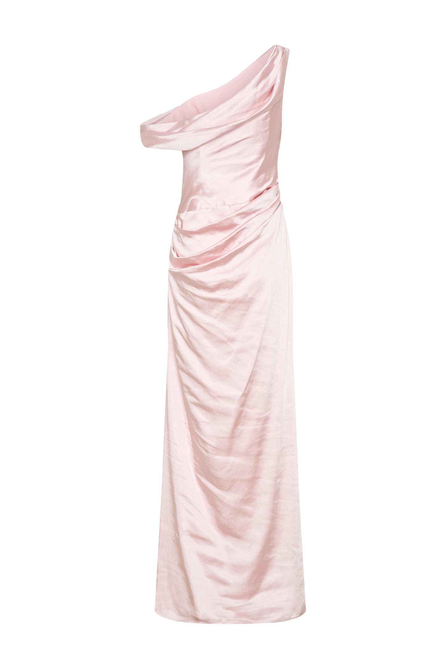 Robe Maxi en Satin Dalia à Manches Décolletées - Rose Poudré