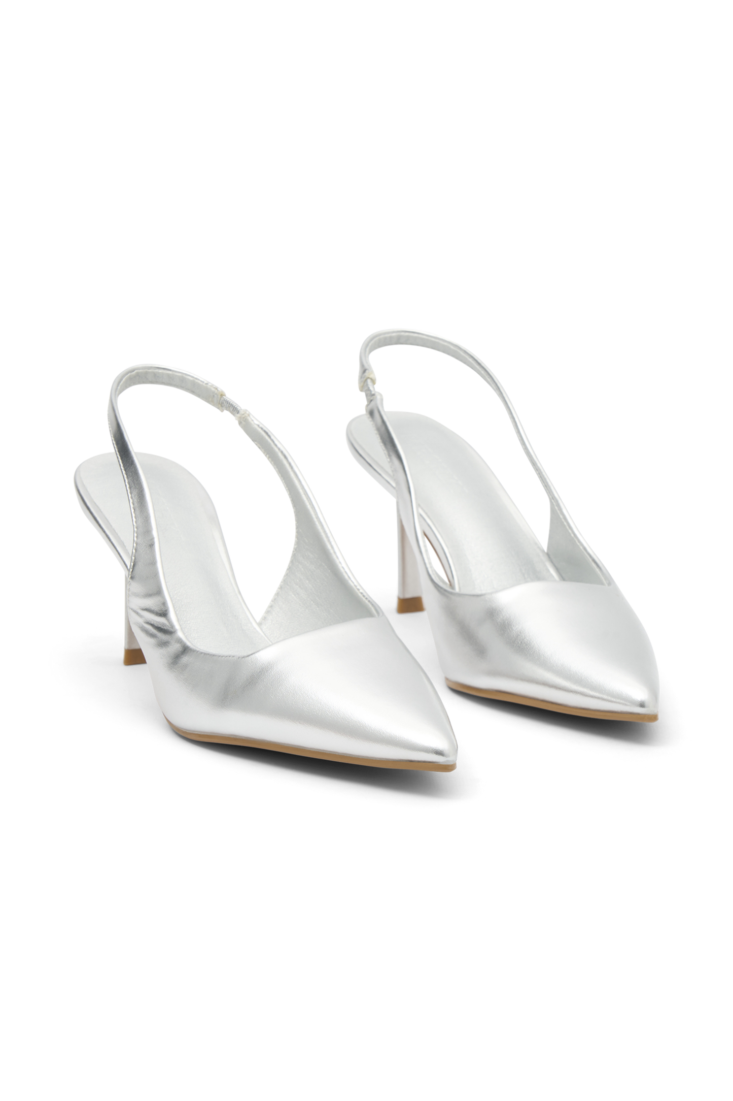 Dasha - Chaussures à talons compensés à bout ouvert en cuir verni - Argent