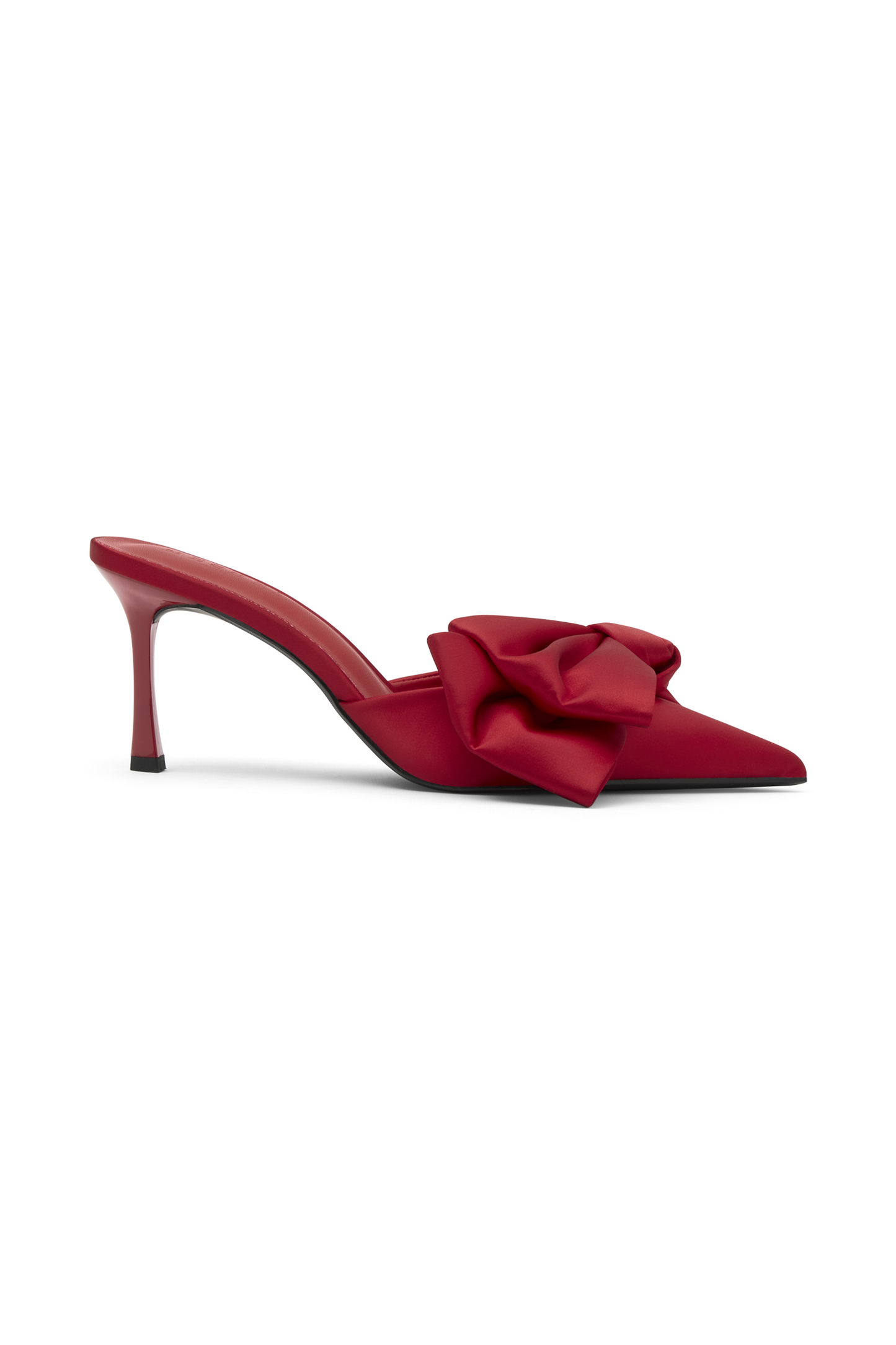 Elena, talons satinés à nœud et bout pointu - Rouge