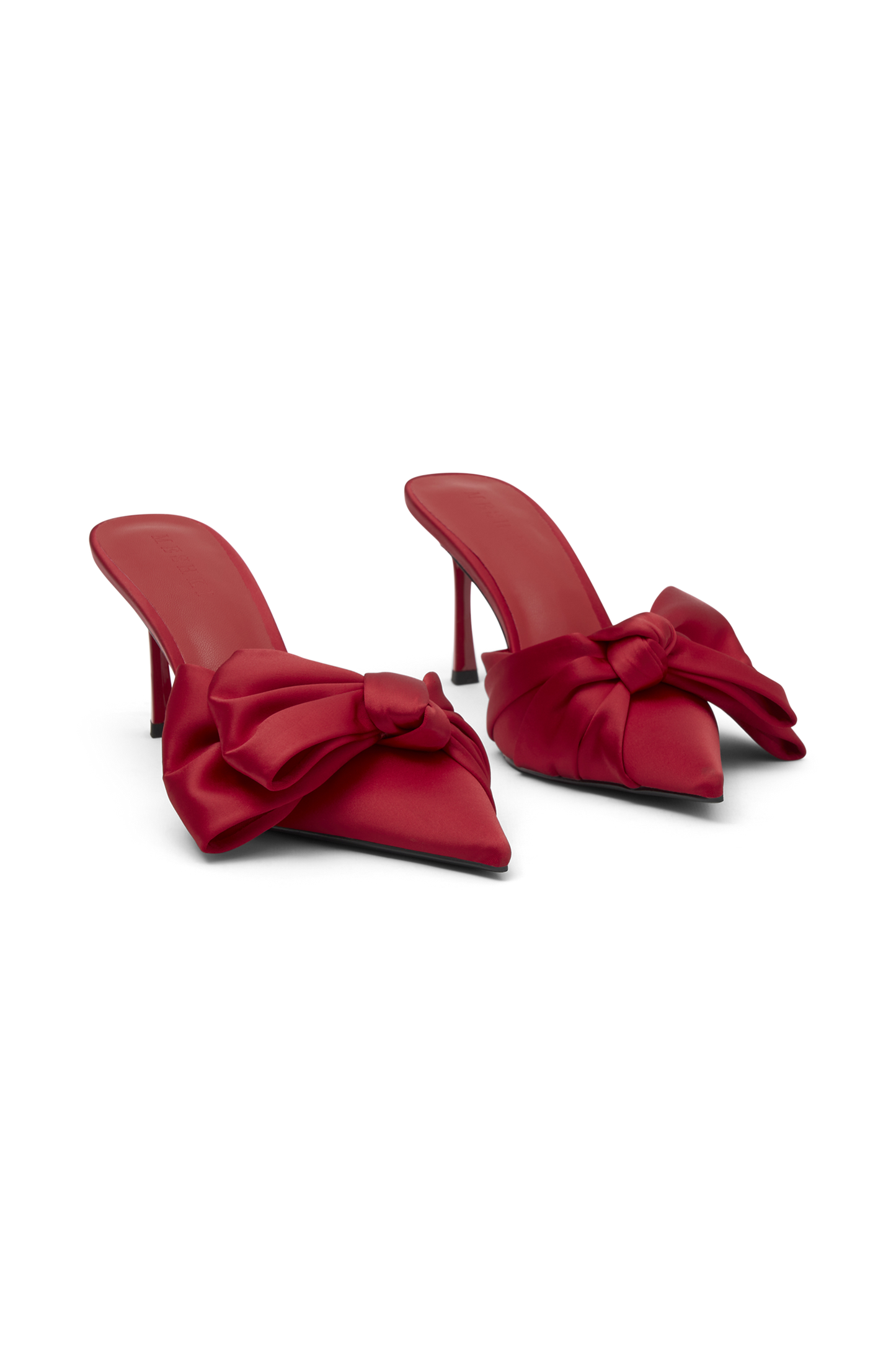 Elena, talons satinés à nœud et bout pointu - Rouge