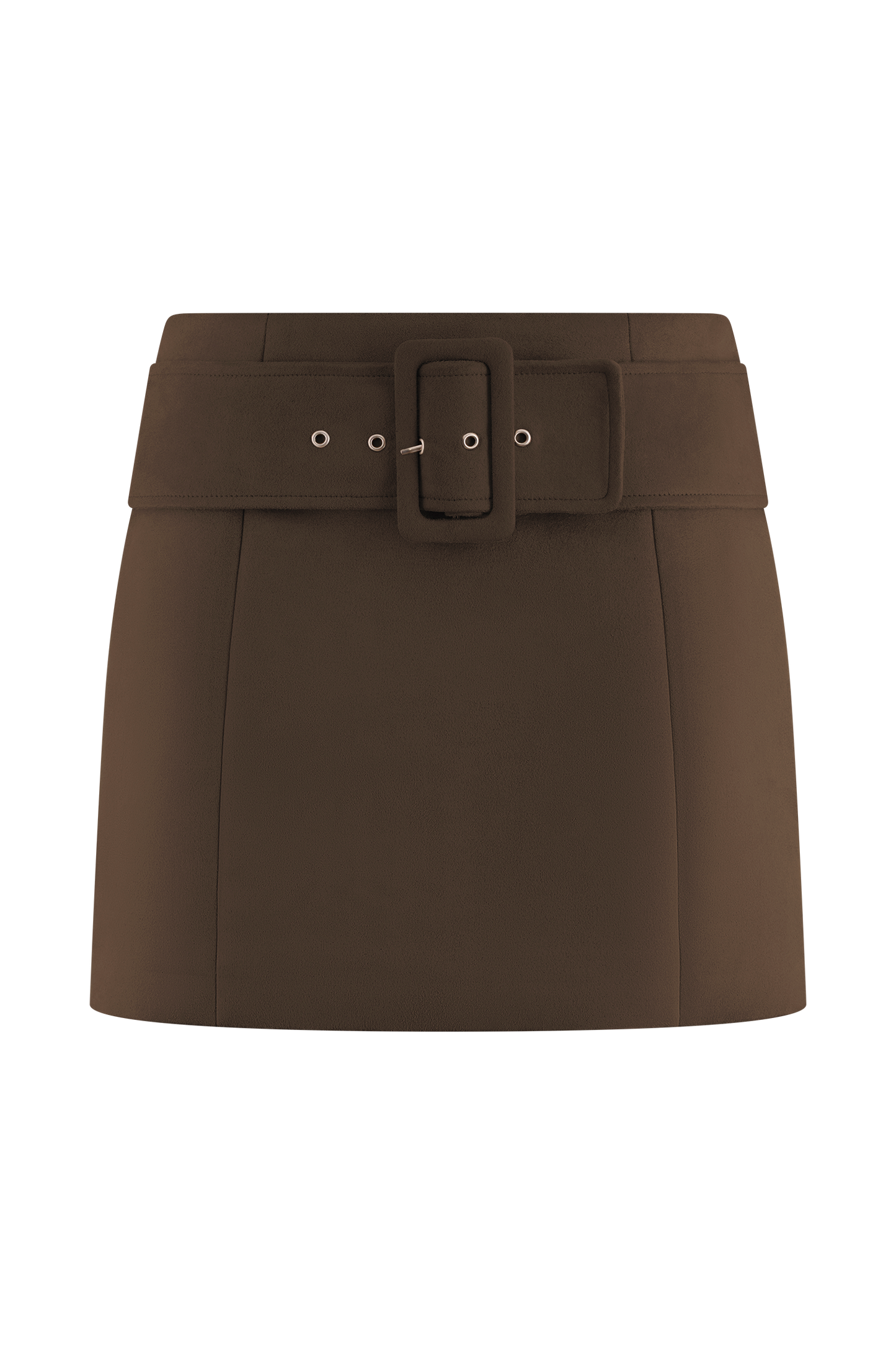 Jupe mini en similicuir daim avec ceinture - Chocolat
