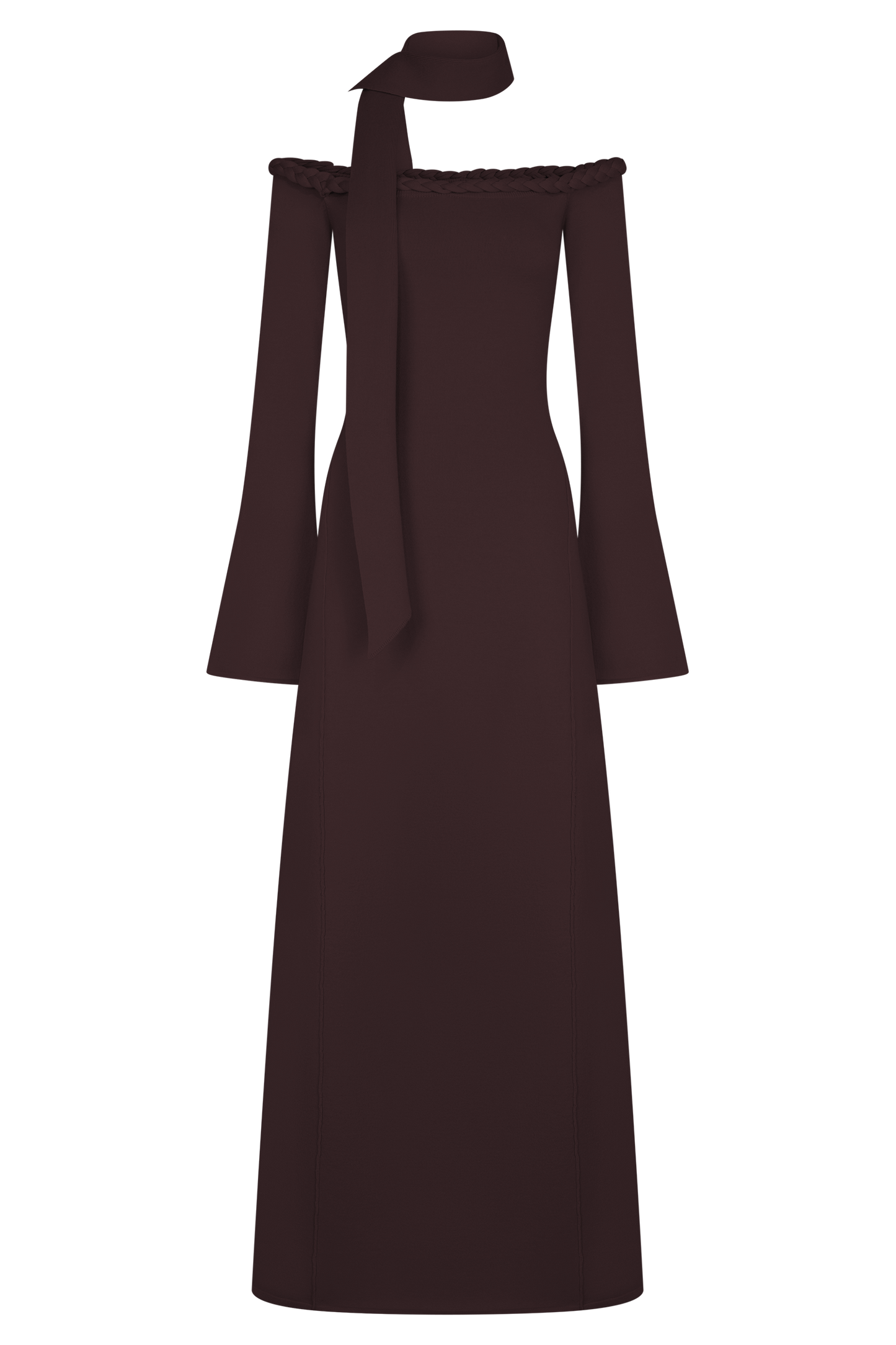 Robe Maxi en Tricot sans Bretelles Heidi avec Écharpe - Chocolat Noir