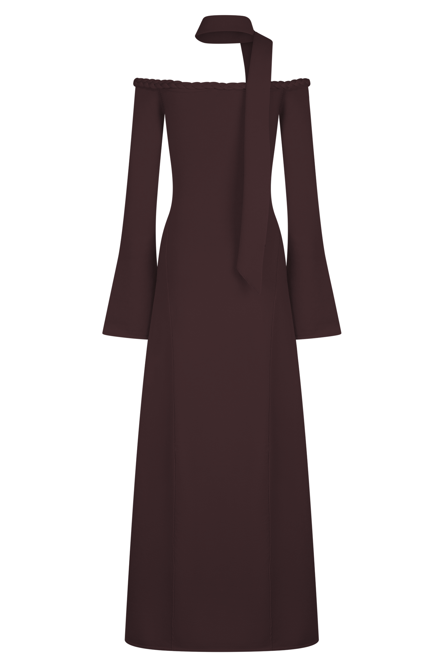Robe Maxi en Tricot sans Bretelles Heidi avec Écharpe - Chocolat Noir