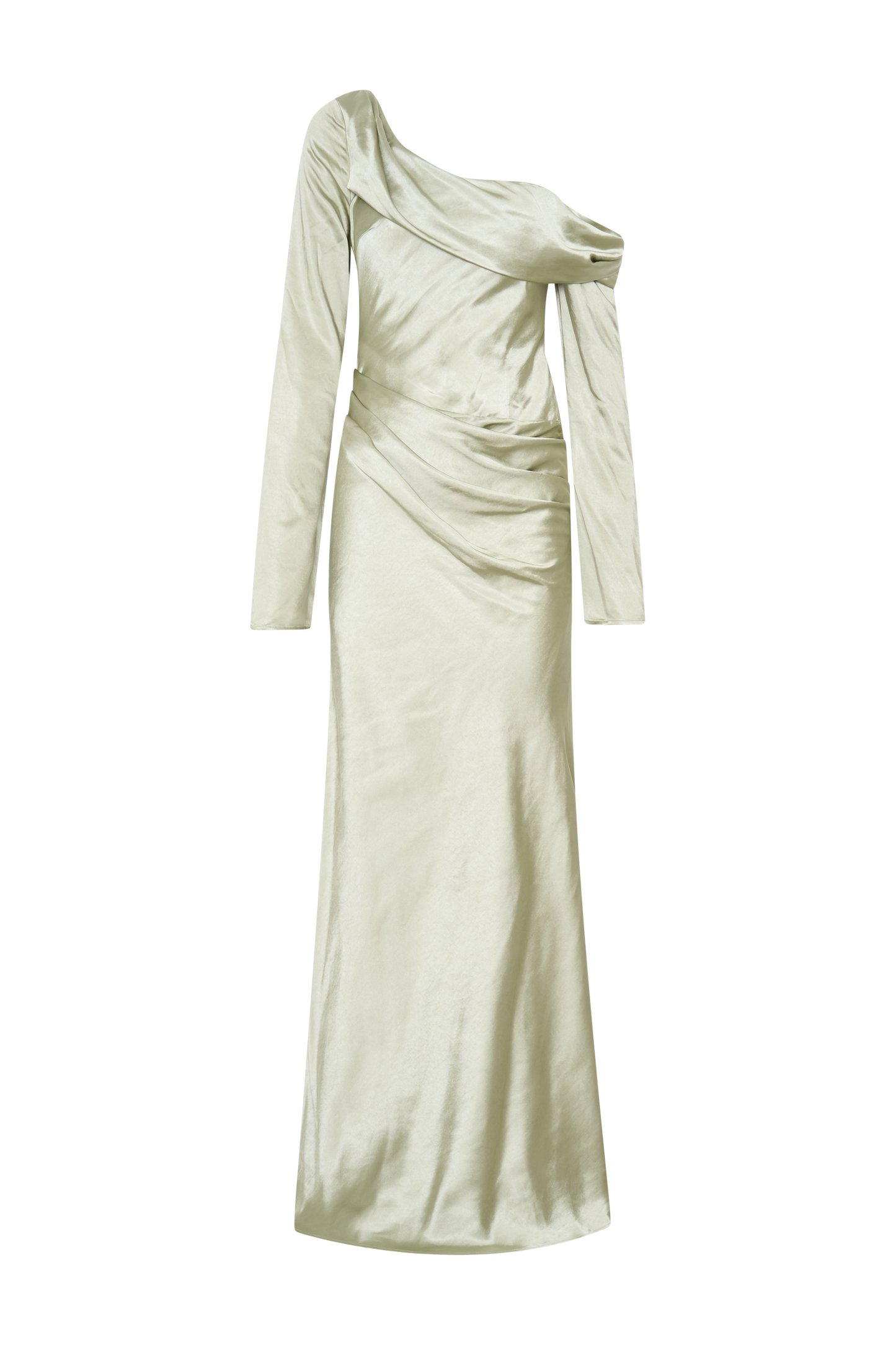 Iris Robe Maxi Satin à Manches Longues - Sauge