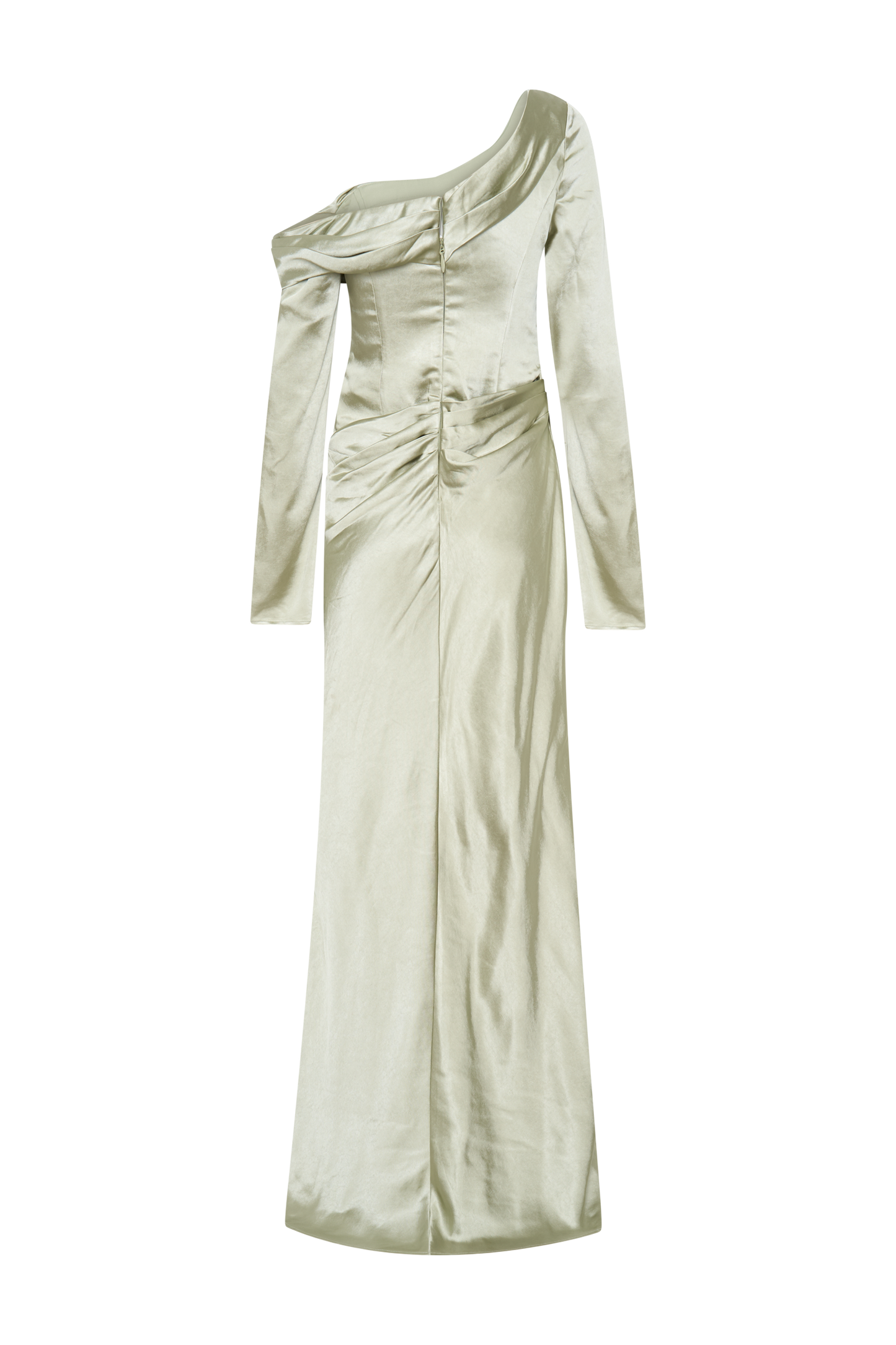 Iris Robe Maxi Satin à Manches Longues - Sauge