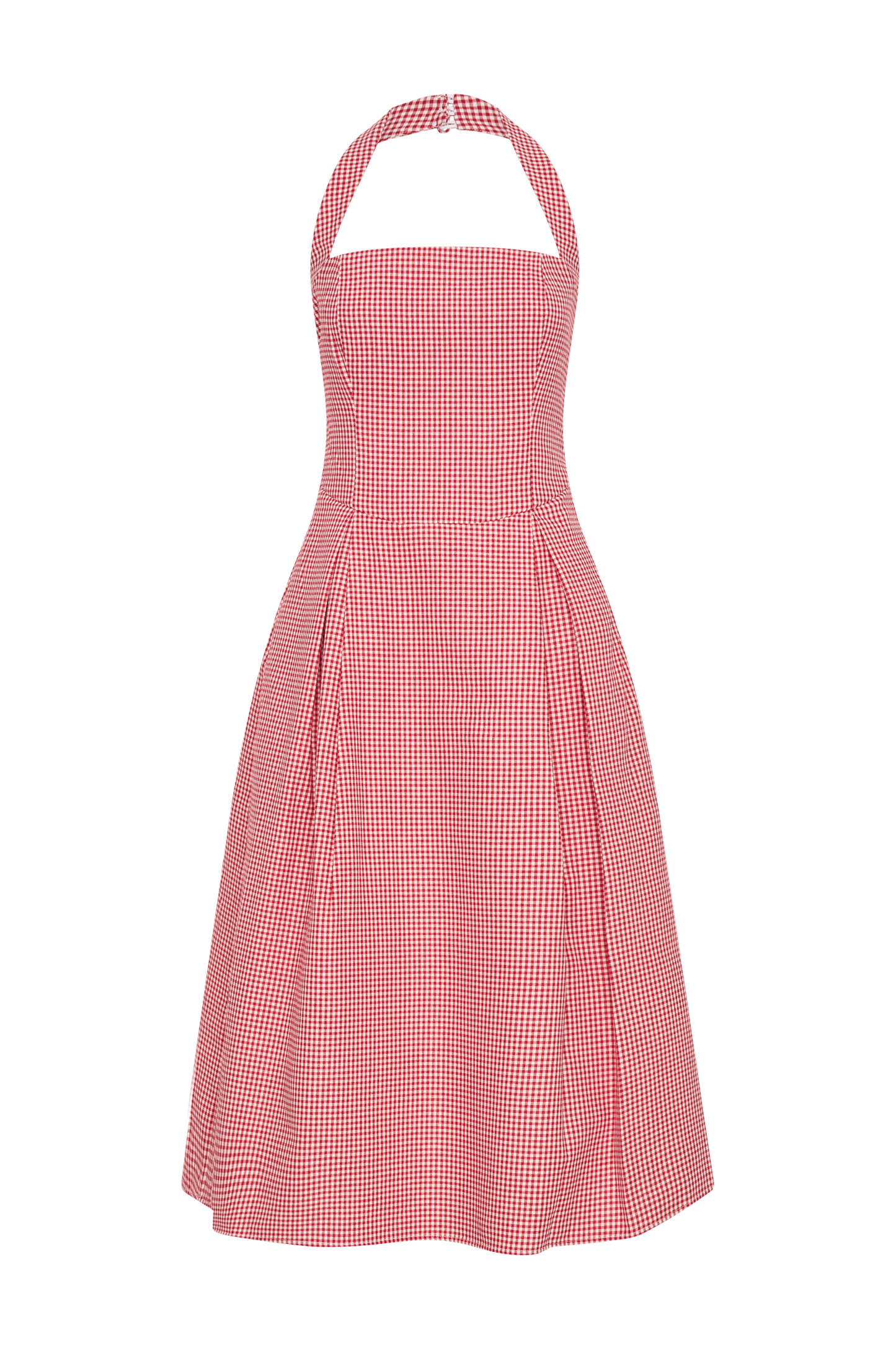Juana, robe midi à col montant - carreaux rouges