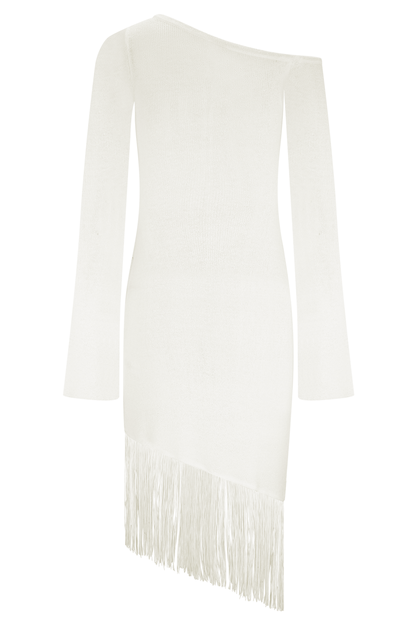 Mini-robe en tricot à franges et épaules dénudées Kayden - Ivoire