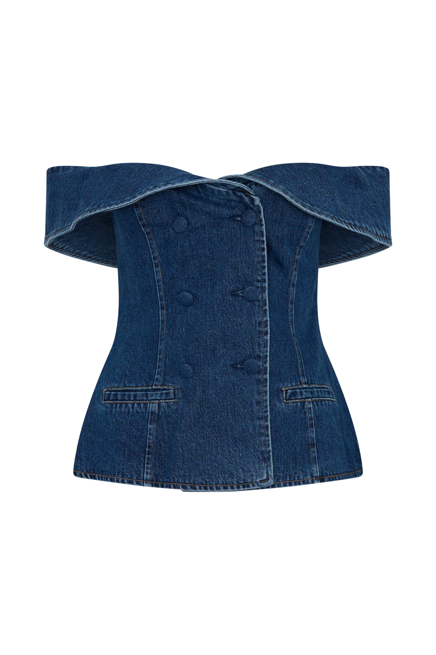 Top en jean à épaules dénudées Krista - Bleu foncé