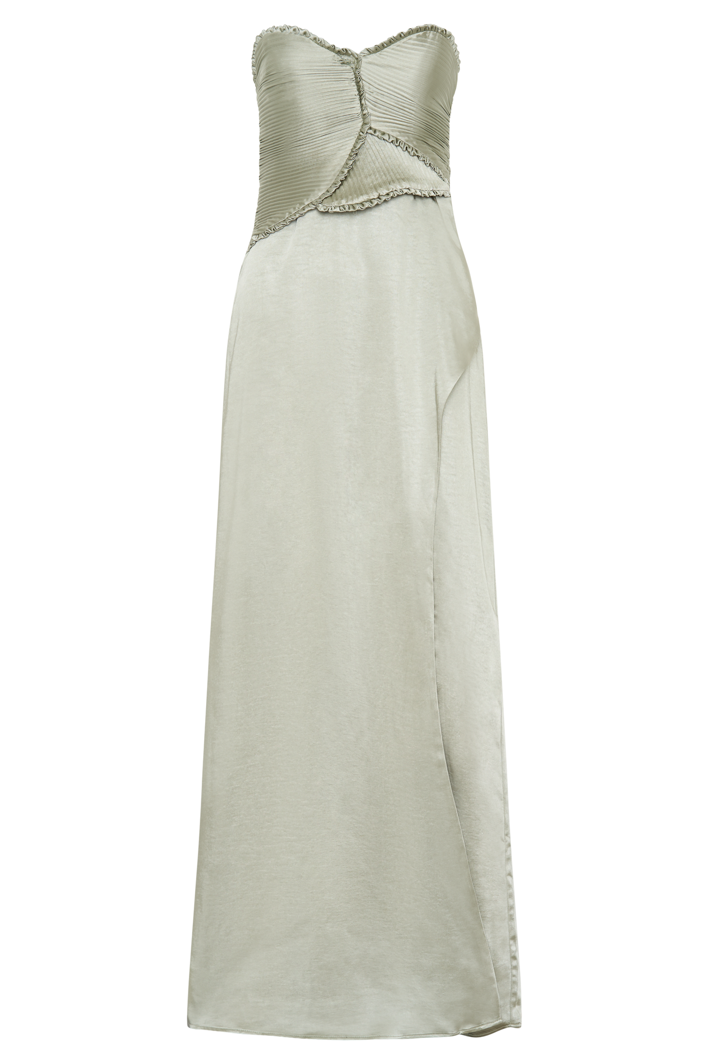 Robe Maxi Larissa en Satin avec Pétales Froncés - SAGE