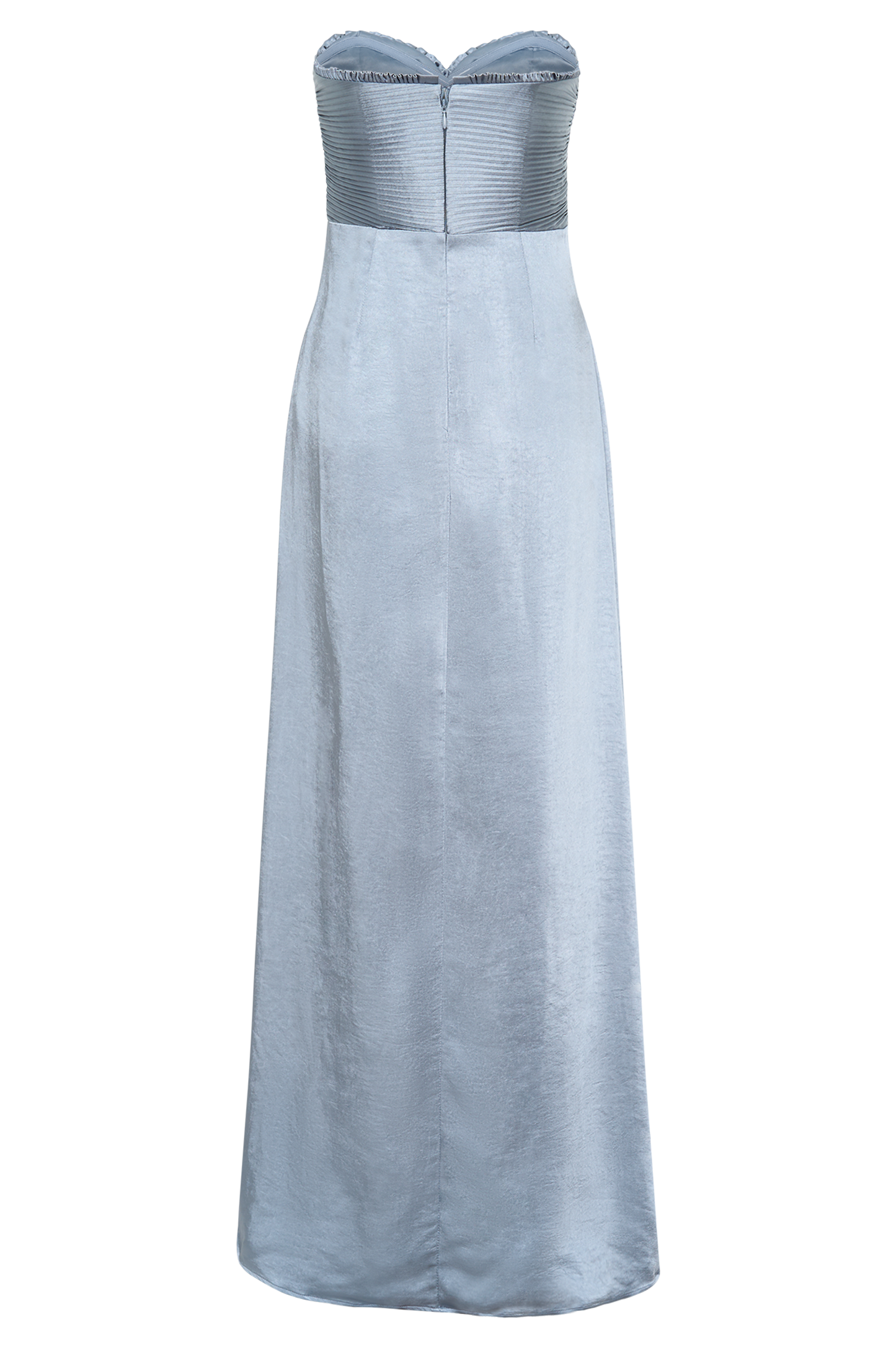 Robe maxi en satin Larissa avec pétales froncés - Bleu givré