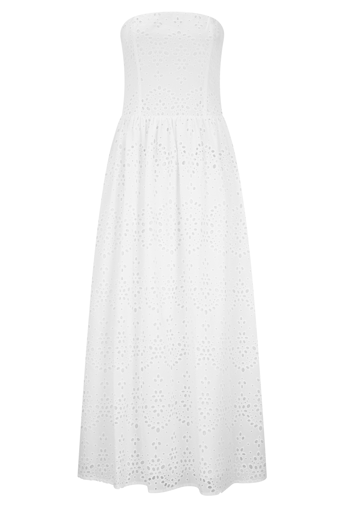 Maureen Robe Maxi Sans Bretelles Brodée - Blanche