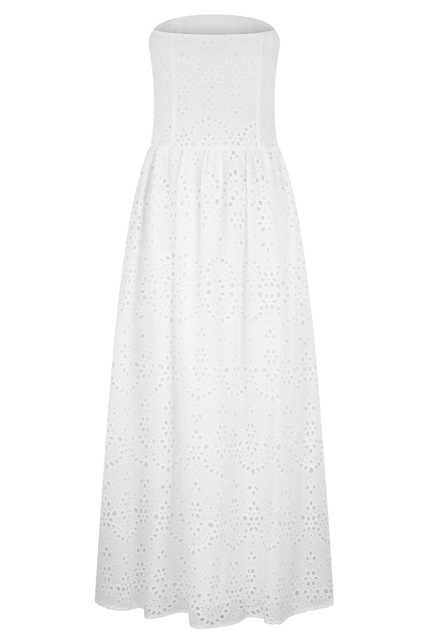 Maureen Robe Maxi Sans Bretelles Brodée - Blanche