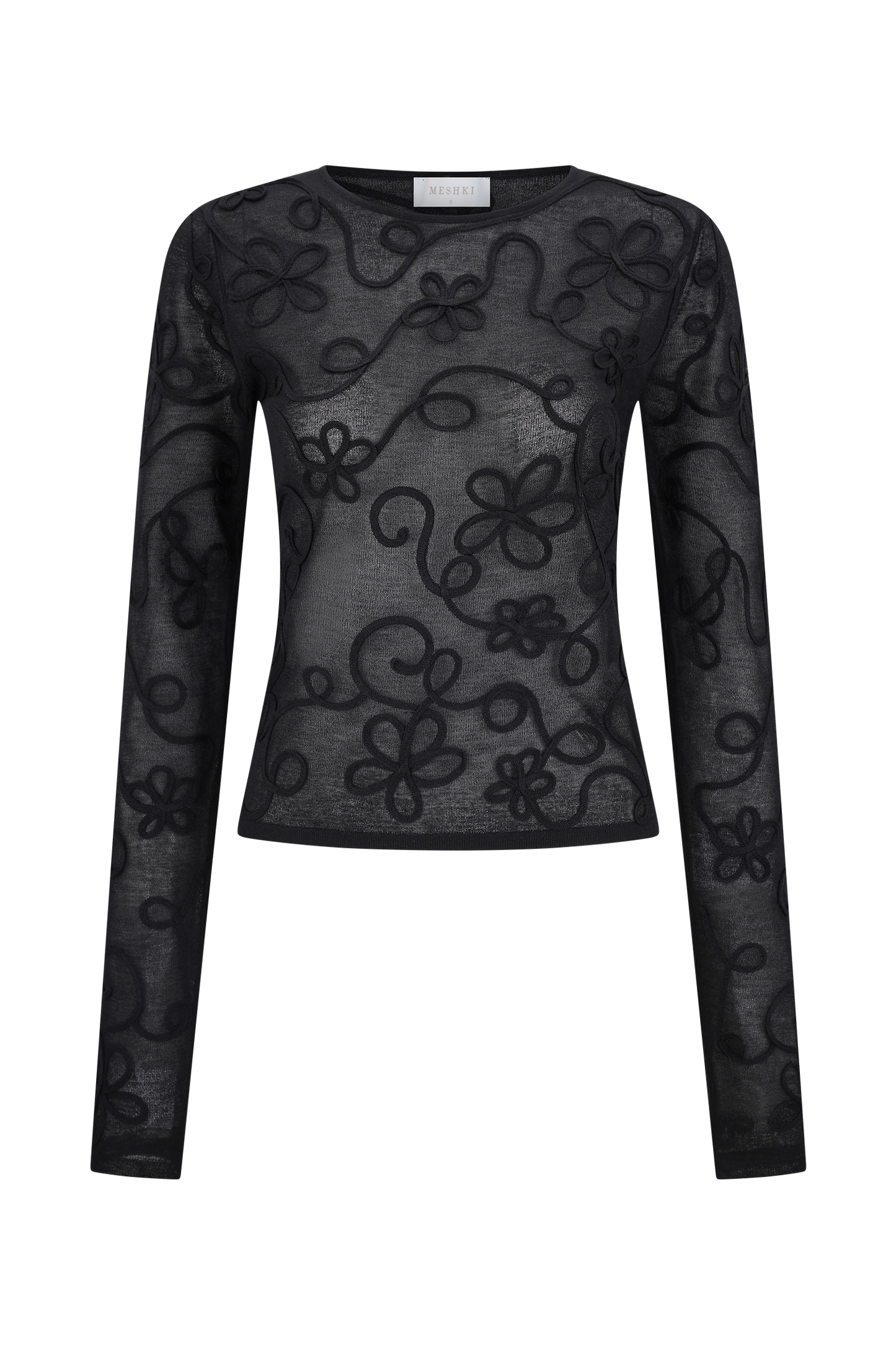 Top en tricot à manches longues brodé Omari - Noir