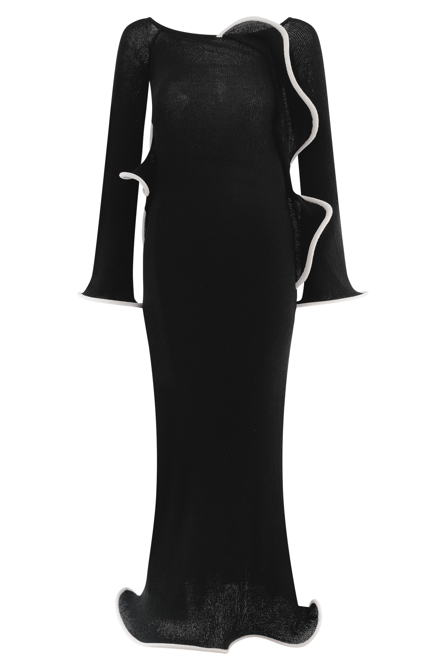 Robe Maxi Tricotée à Manches Décolletées Sandrine - Noir/Blanc