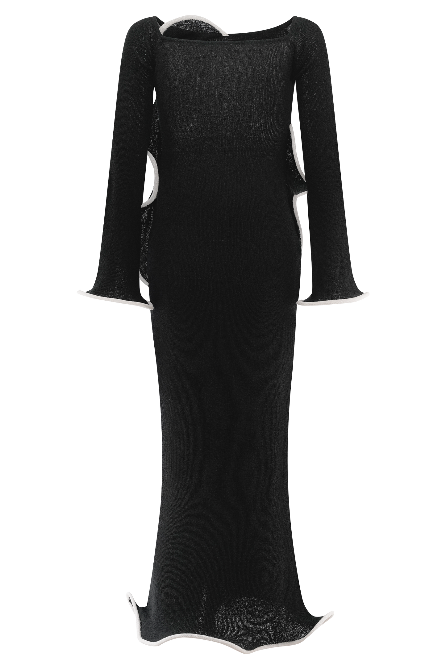 Robe Maxi Tricotée à Manches Décolletées Sandrine - Noir/Blanc