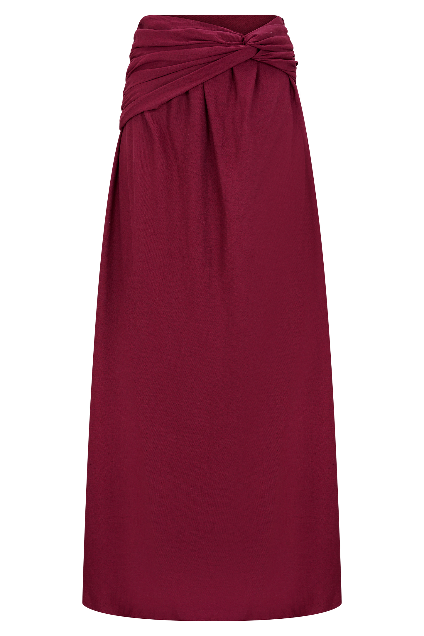 Jupe Maxi en Lin à Nœud et Plis Scottie - Vin Rouge