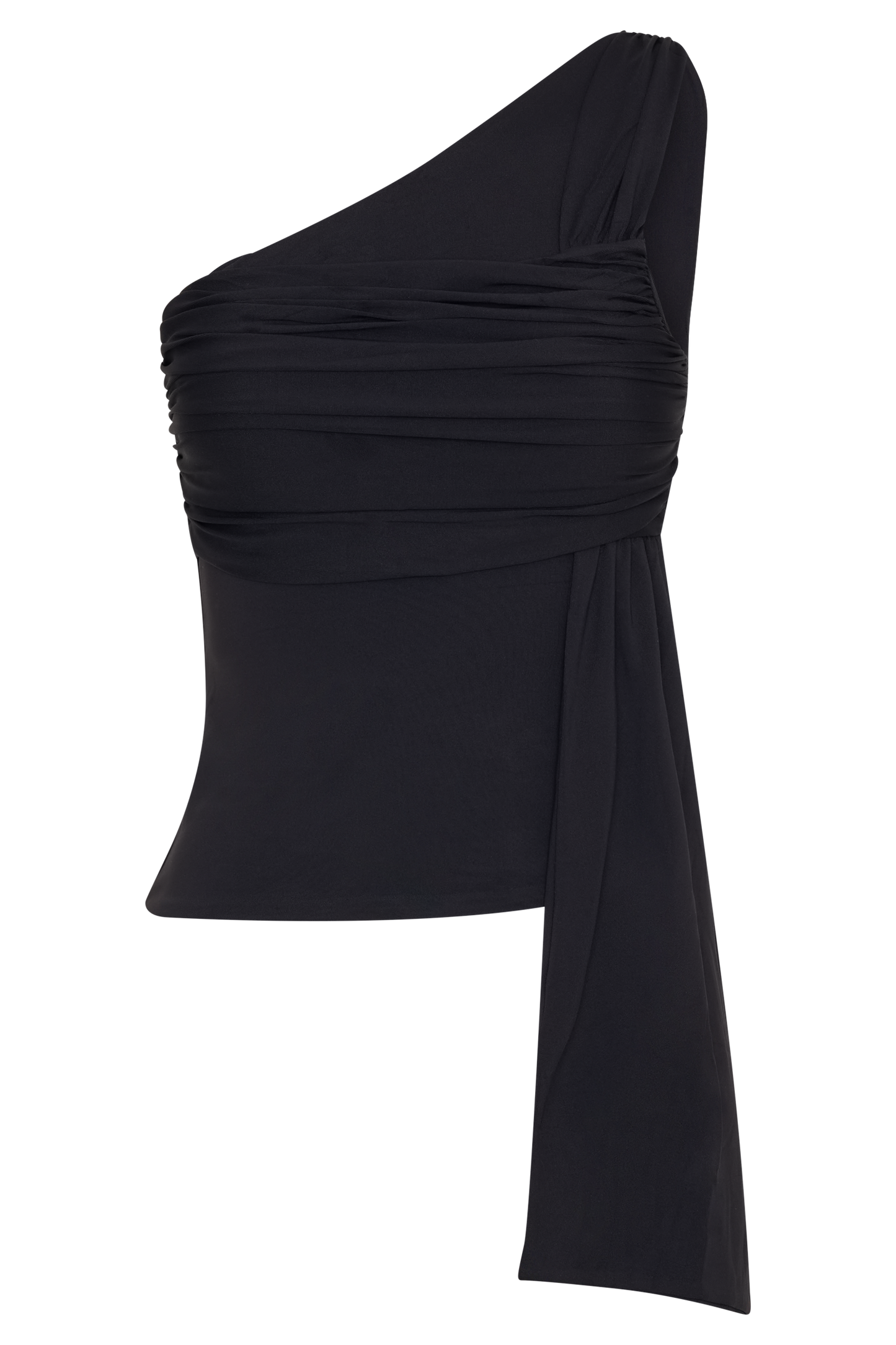 Sera Haut en nylon recyclé à une épaule avec drapé - Noir