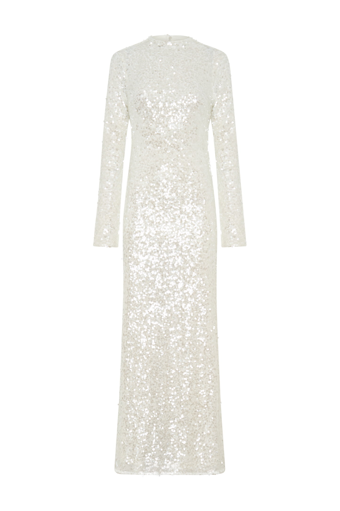 Robe Maxi Sofia à Manches Longues et Paillettes - Blanche