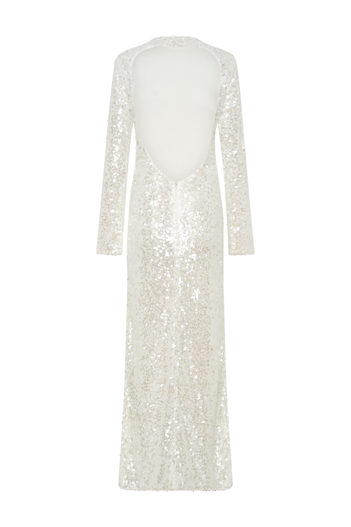 Robe Maxi Sofia à Manches Longues et Paillettes - Blanche