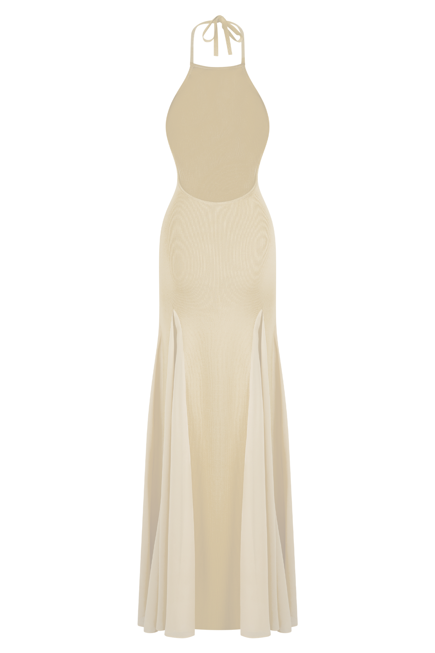 Robe Maxi Soleil en Tricot et Maille avec Décolleté Halter - Crème