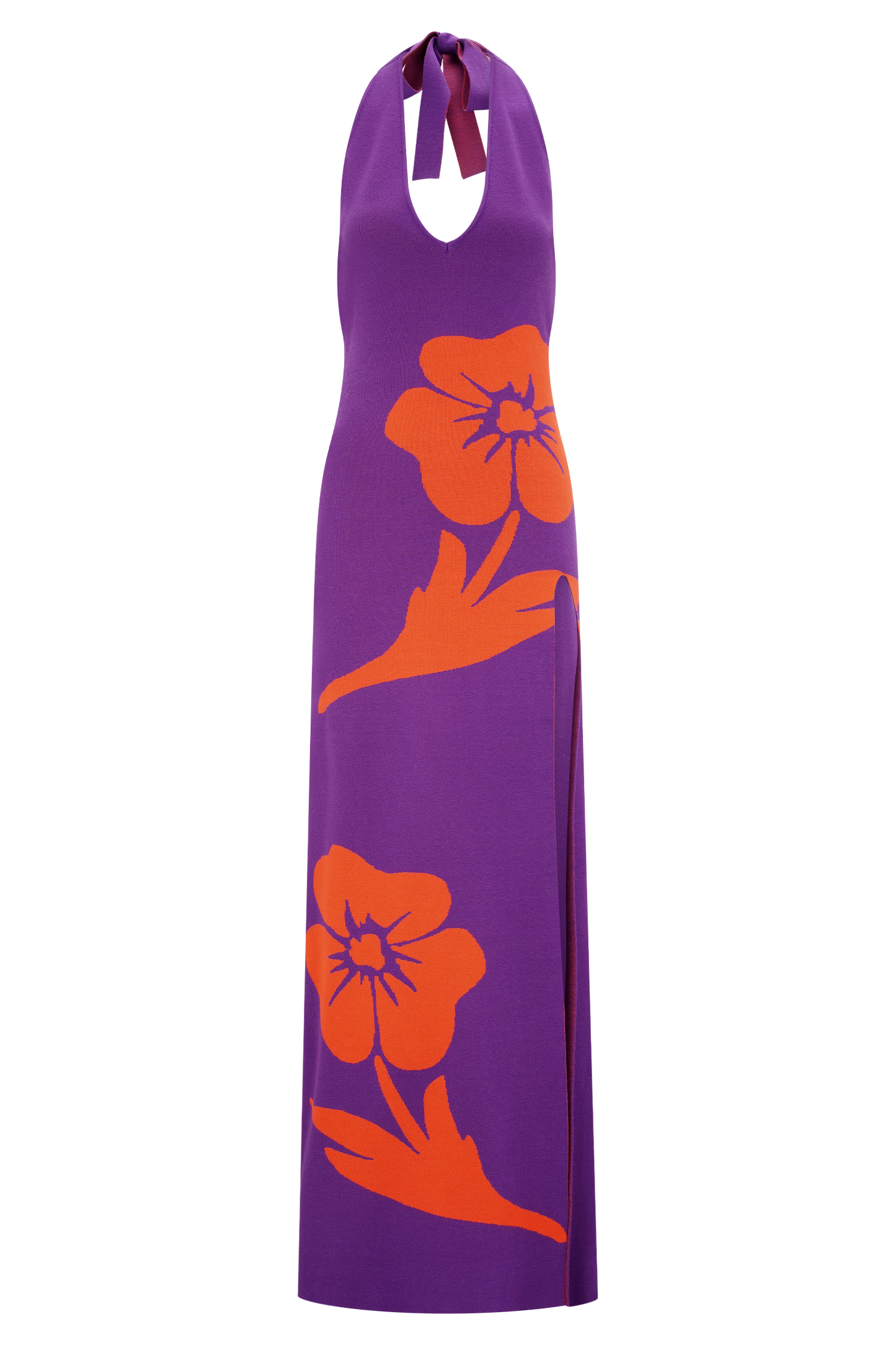 Robe Maxi à Manches Frangées en Tricot Stacy - Violet/Rouge