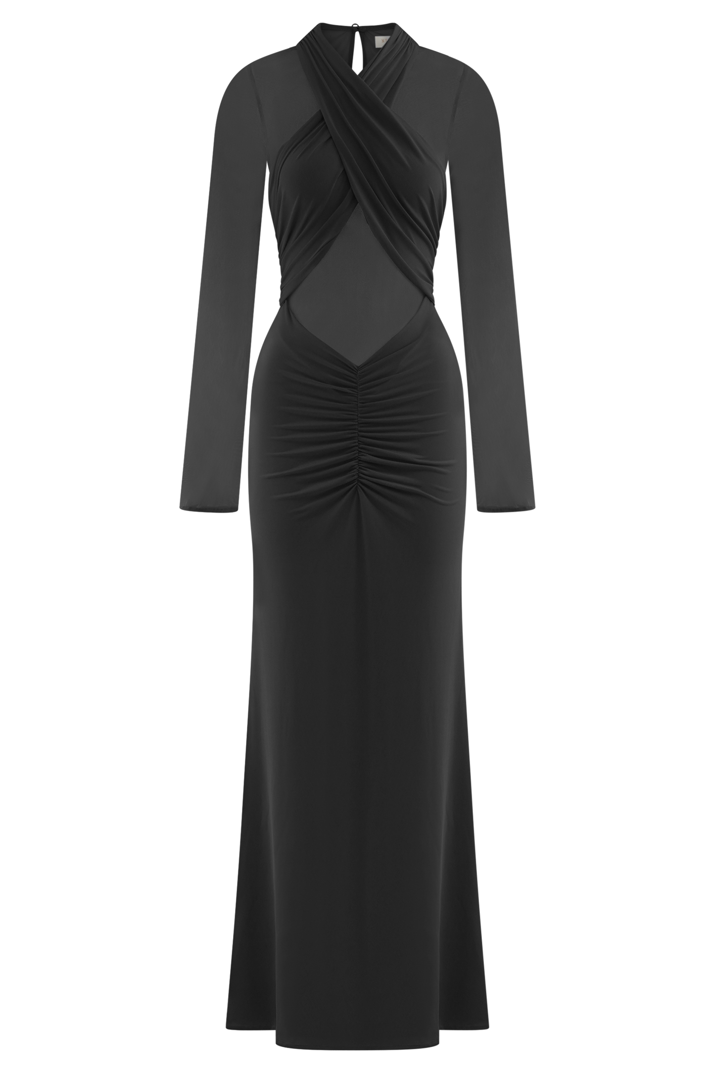 Robe Maxi à Manches Longues en Mousseline et Maille Tania - Noir