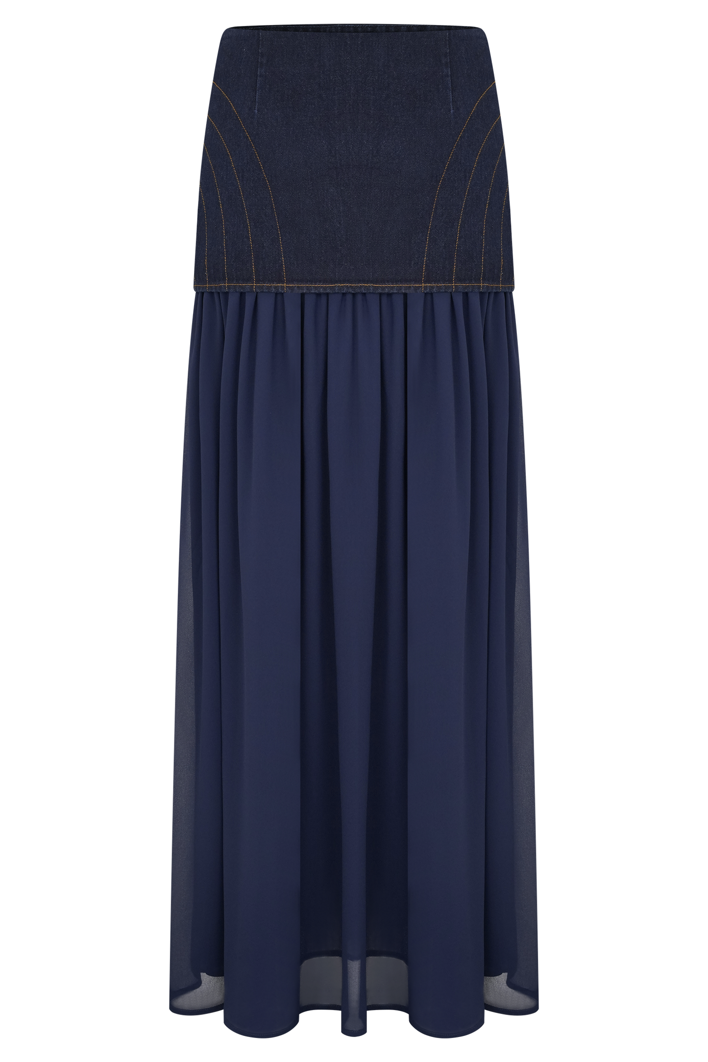 Jupe Maxi en Jean Chiffon Tully - Bleu Indigo